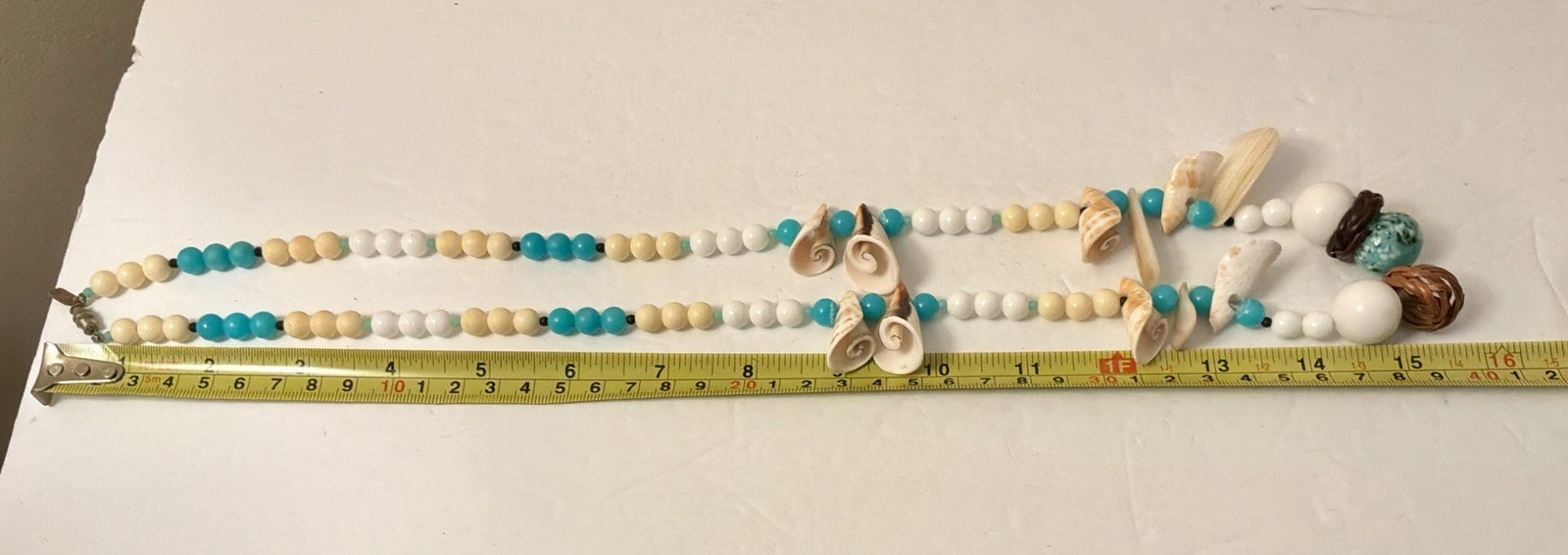 Kenneth Jay Lane 80’s Seaside Resort Necklace W Shells White Blue Beads