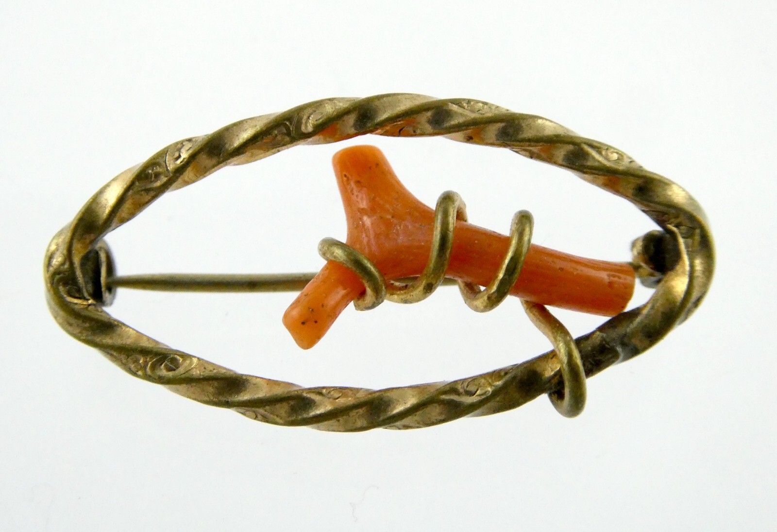 Antique Victorian Branch Coral Gold Filled Pin or Brooch Unmarked 2.2g 1 1/8 In