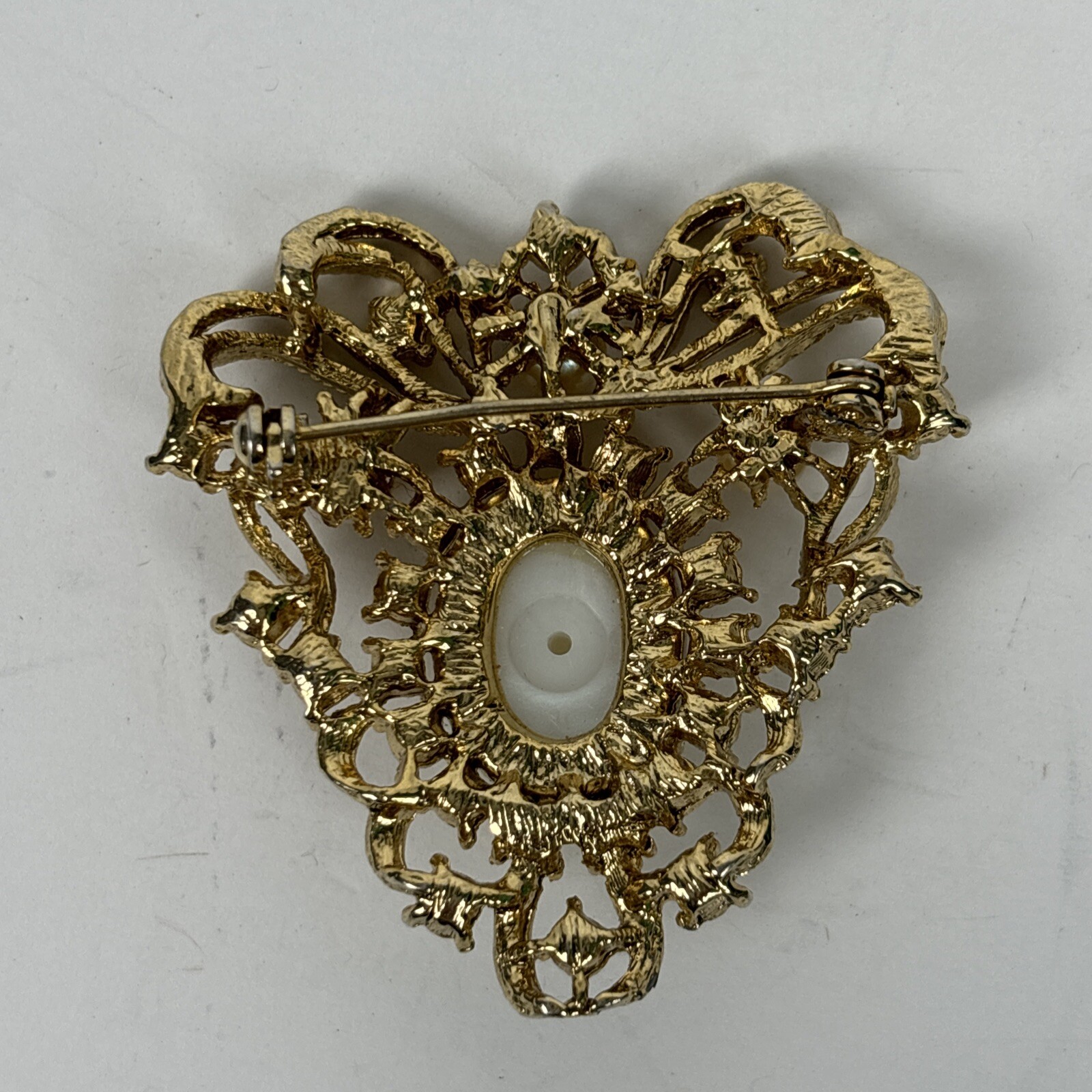 Gold Color Faux Pearl Cabochon Center Brooch Accent Pearls Gold Color Accents