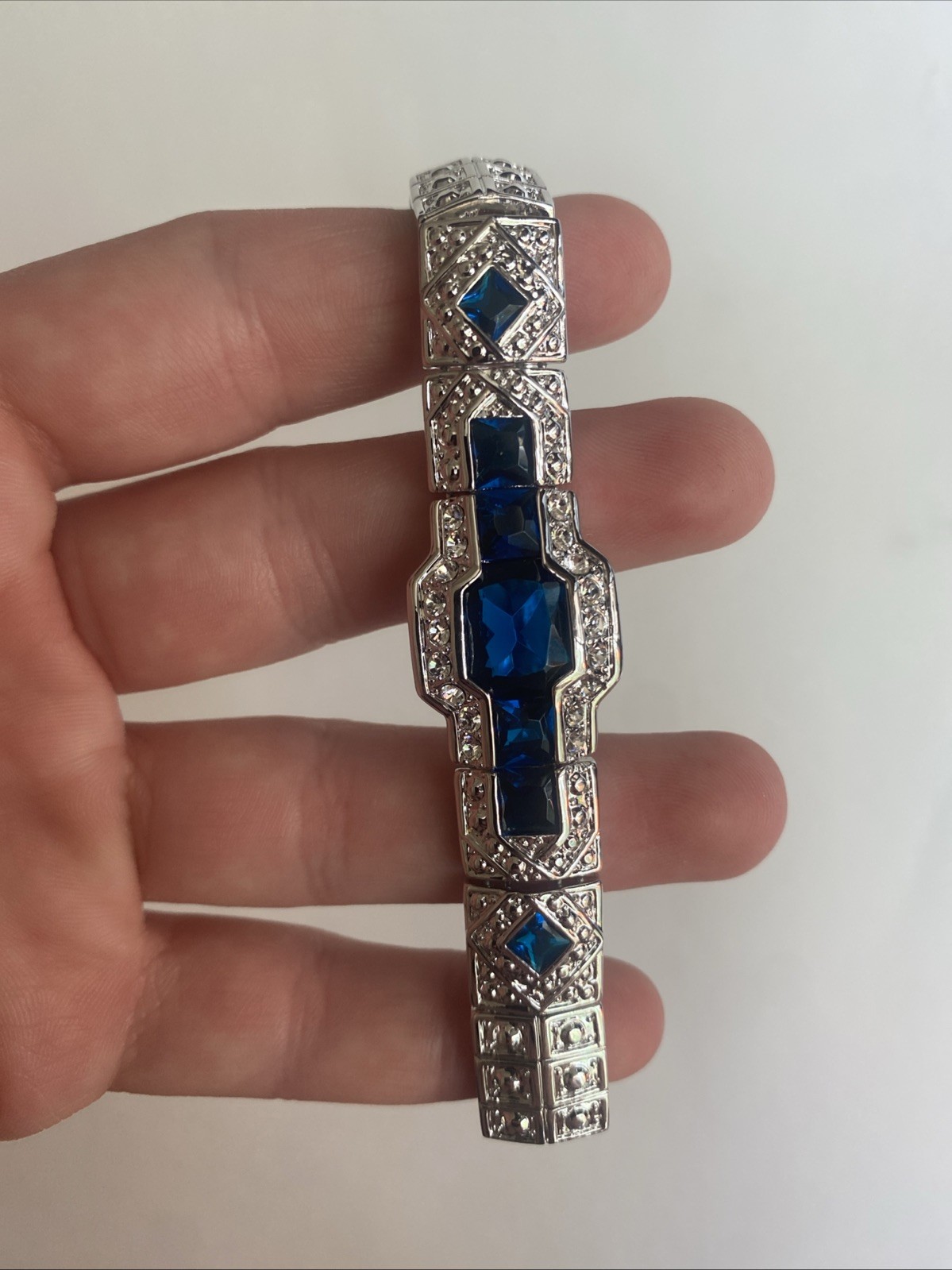 Camrose & Kross Jacqueline Kennedy Sapphire Silver Panel Chain Link Bracelet JBK