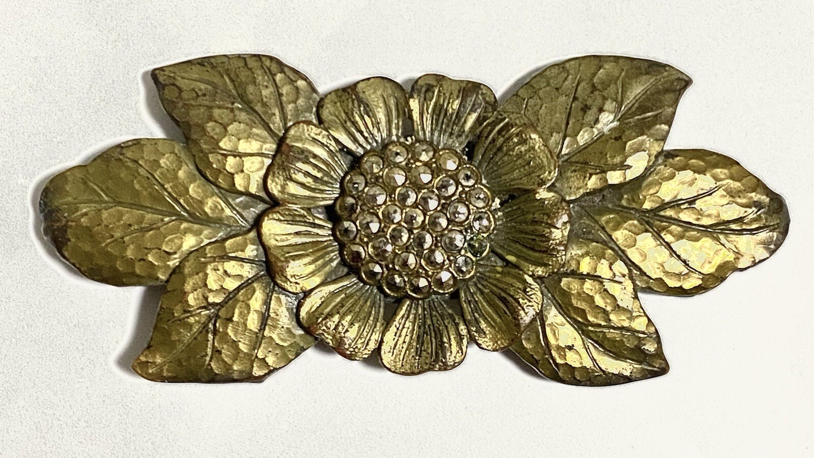 VTG Art Deco NU VOGUE BUTTON NY Signed Floral REPOUSSE’ MARCASITE BROOCH