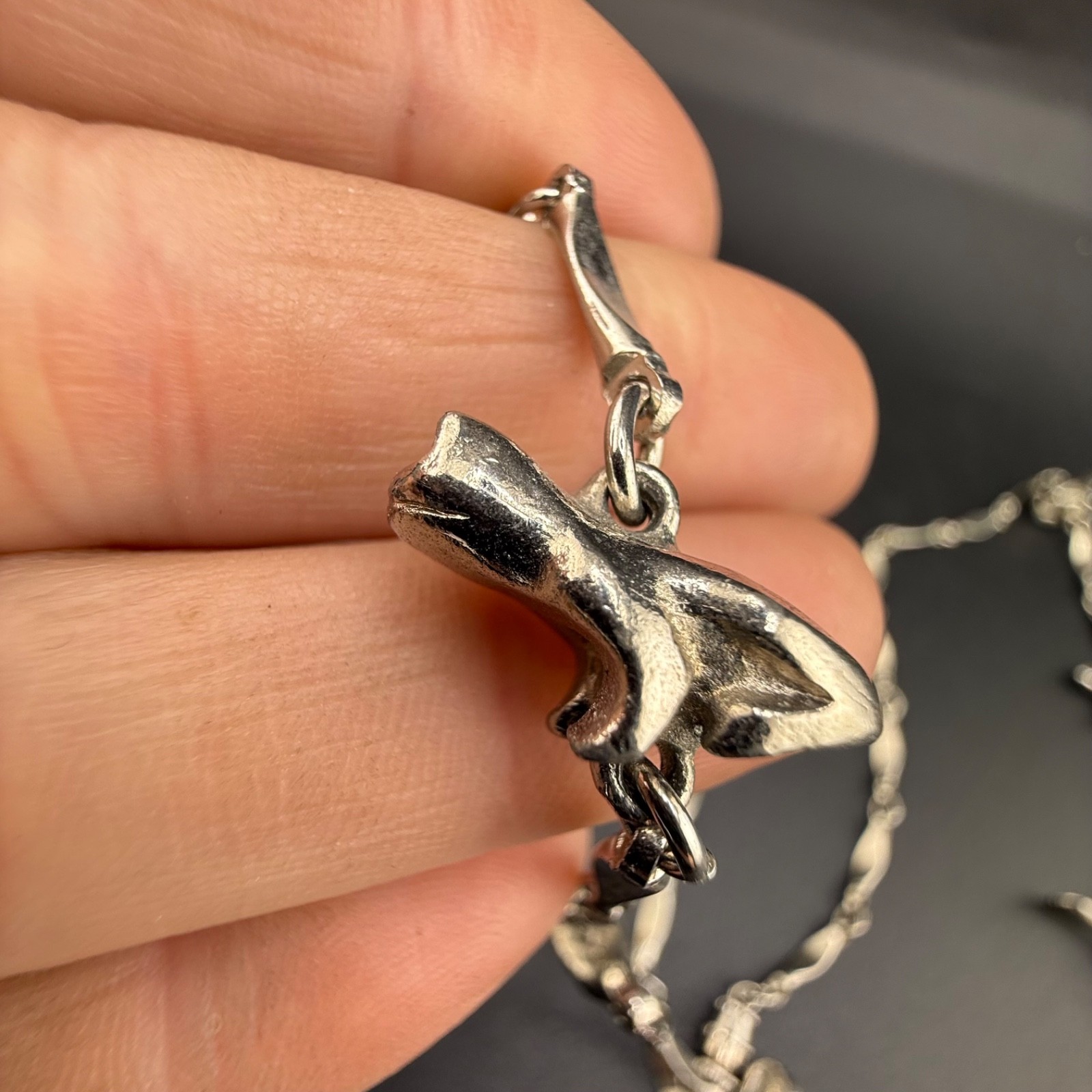 Vintage Fetish Necklace Animals Birds Silver Tone 32”