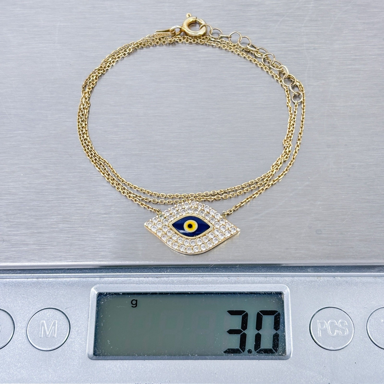 Vintage Gold-Tone Sterling Silver 925 Evil Eye Crystal Necklace 17″-18″