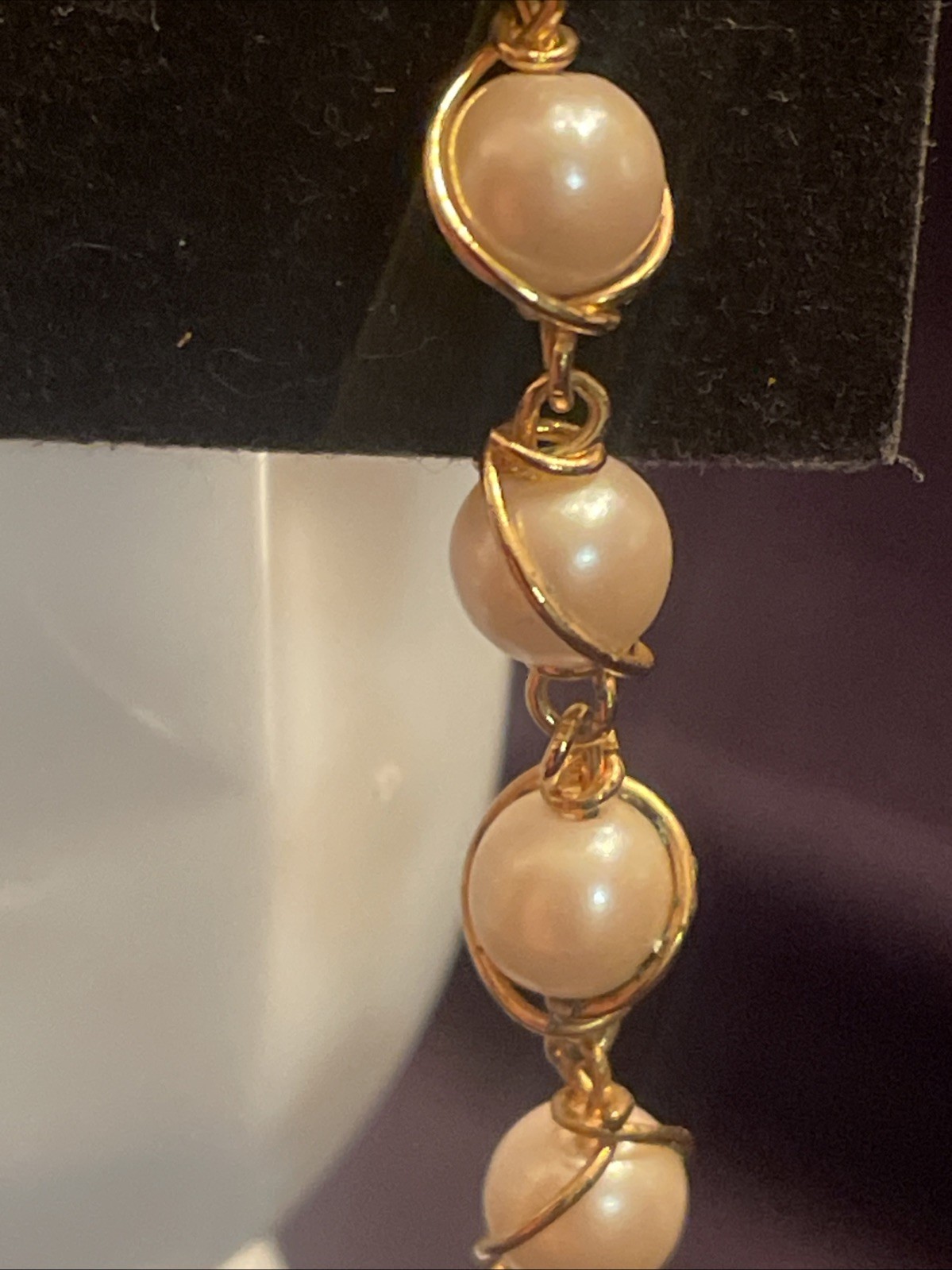 Vintage Faux Pearl Gold Wire Wrapped Earrings