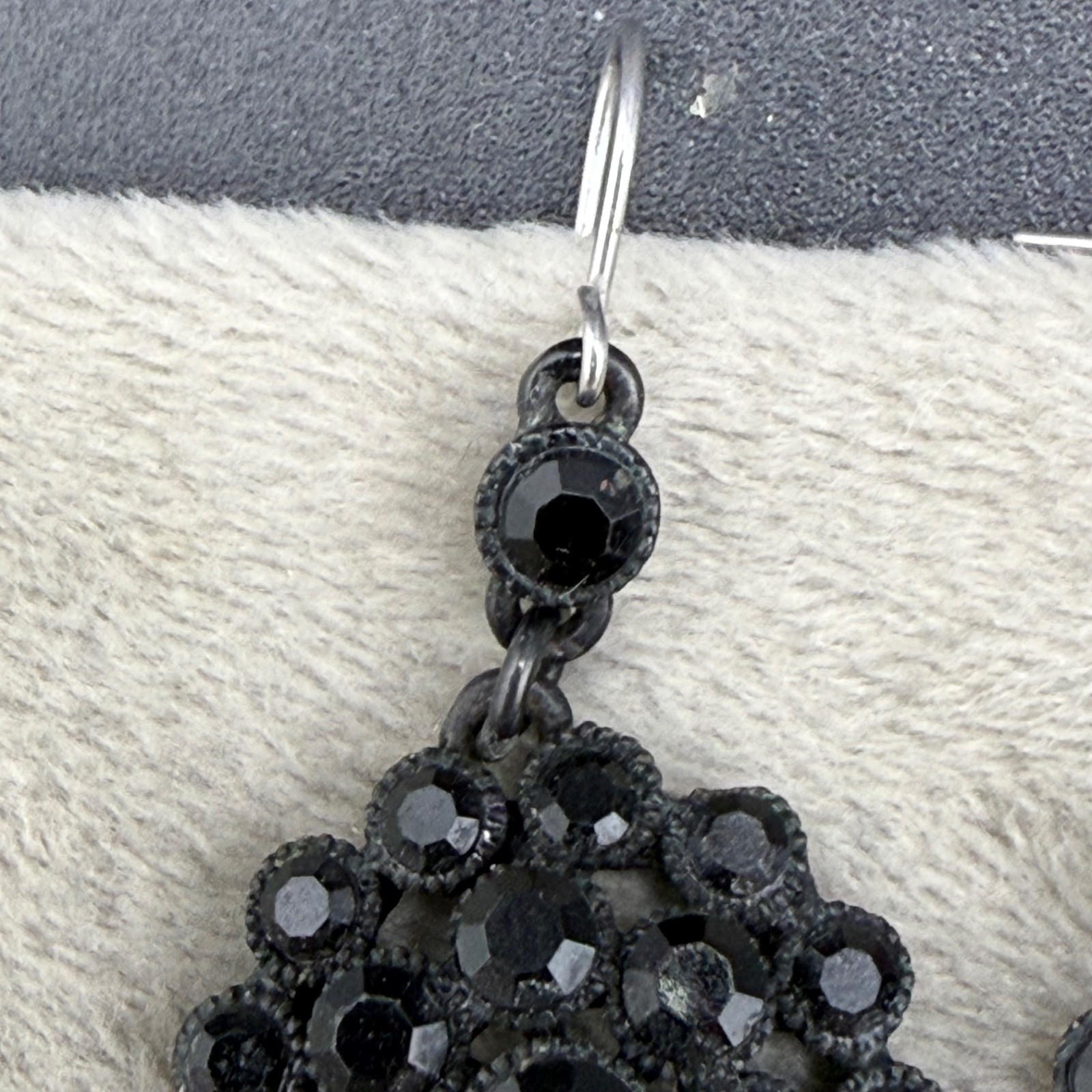 Vintage Pierced Earrings Black Enamel Rhinestone