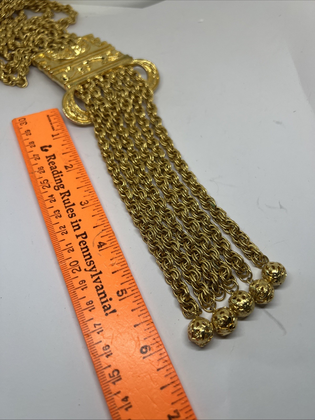 French Couture Gold Plate Etruscan Lariat Statement Necklace