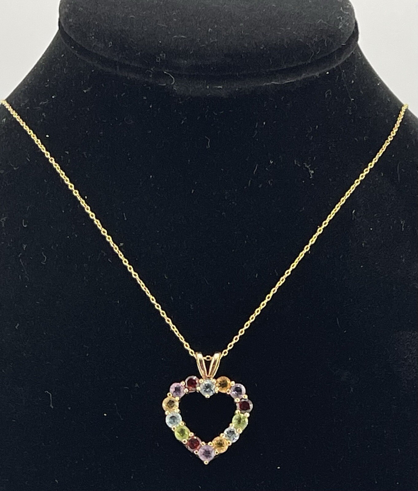 DBJ Vintage GP Sterling Silver Multi Precious Gems Heart Pendant Necklace 18”