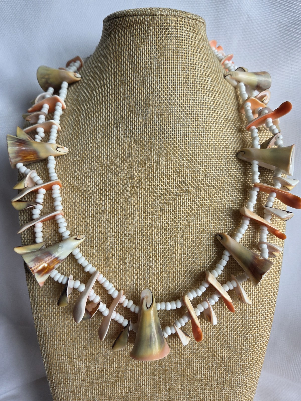 VTG Shells And Glass Beads Double Sided Boho Artisan Eco Nature Summer Necklace