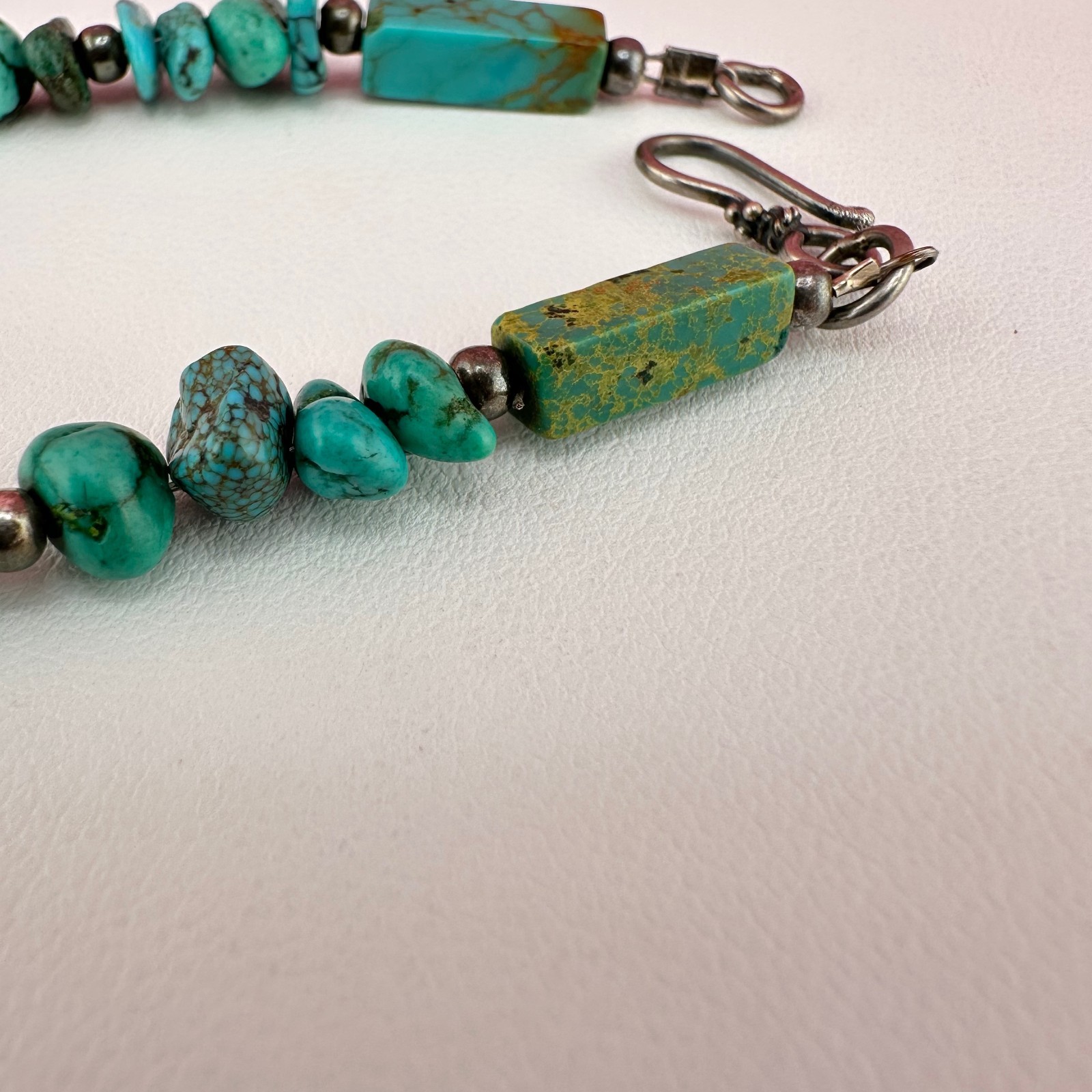 Vintage Turquoise Bead Sterling Silver Bracelet Blue Green South Western 6.25″