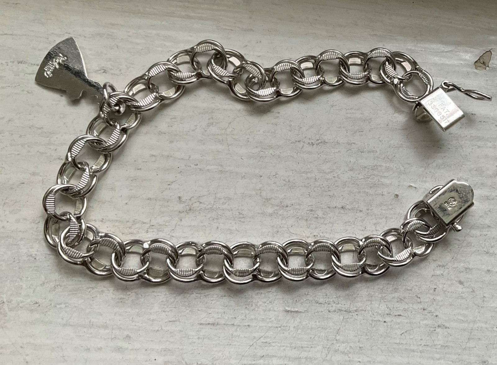 Vintage DYNASTY USA Starter SILVER CHARM BRACELET Wearable 7 1/4” Engraved