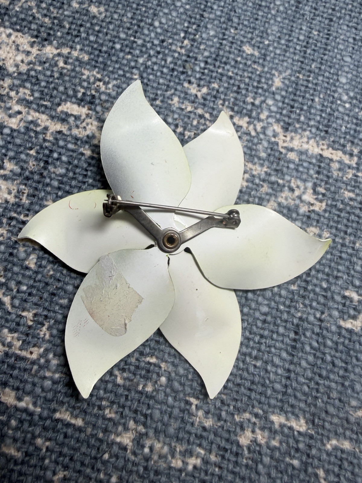 Rare Retro Lg Hippy MCM 60’s Lime Green Enamel Metal Flower Brooch Bead Center