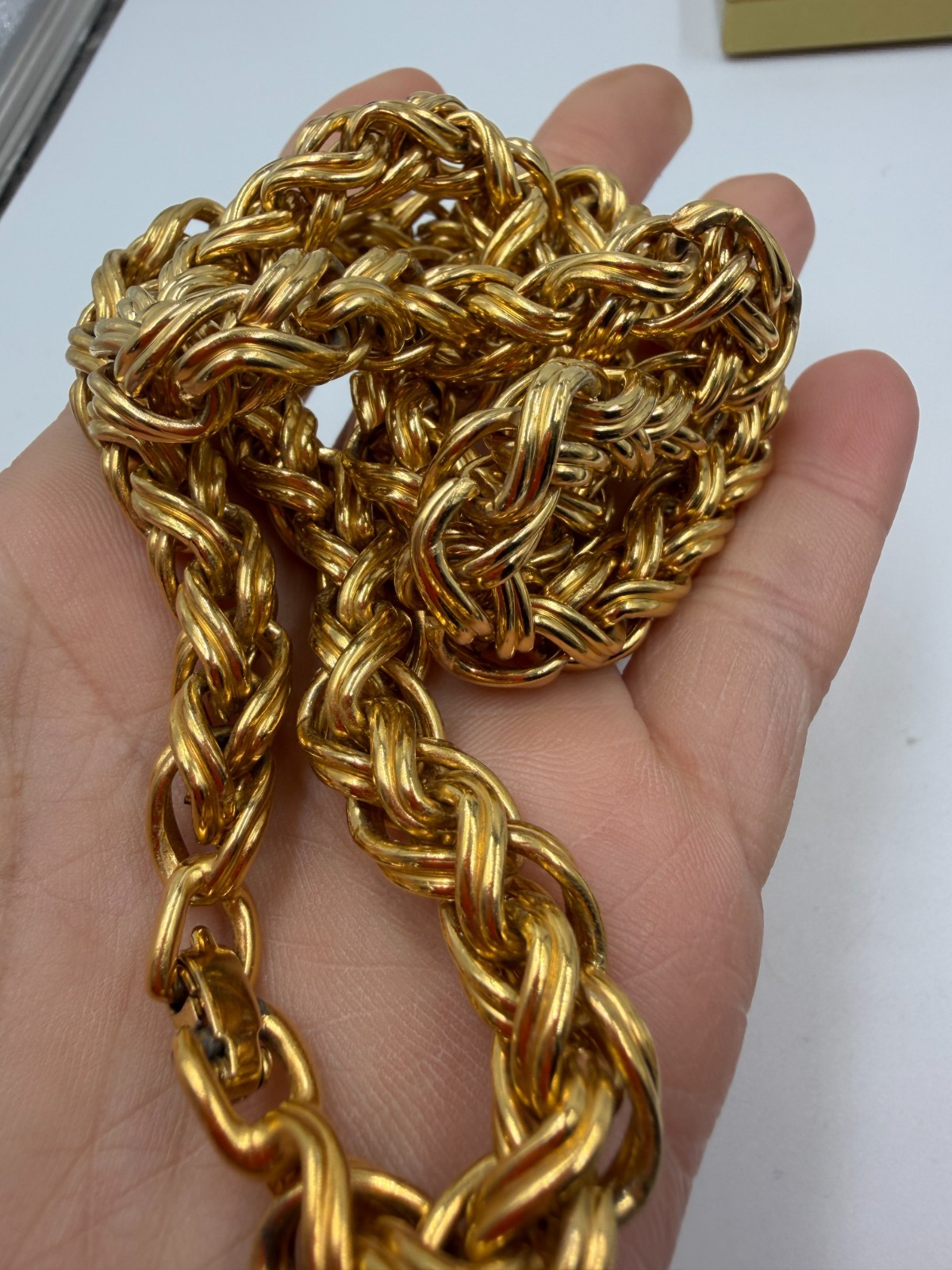 Vintage Necklace Monet Heavy Thick Rope Chain Goldtone Metal 22 inches