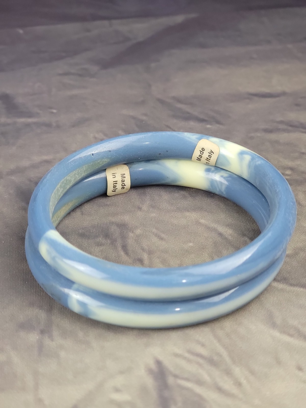 Vintage Blue and White Marbled Tube Bangle Bracelet Set of 2 – Made in Italy