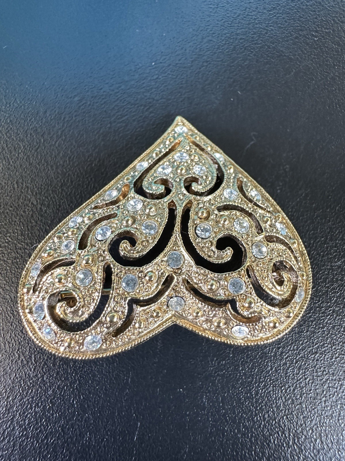 Vintage 1928 Clear Rhinestone Heart Brooch