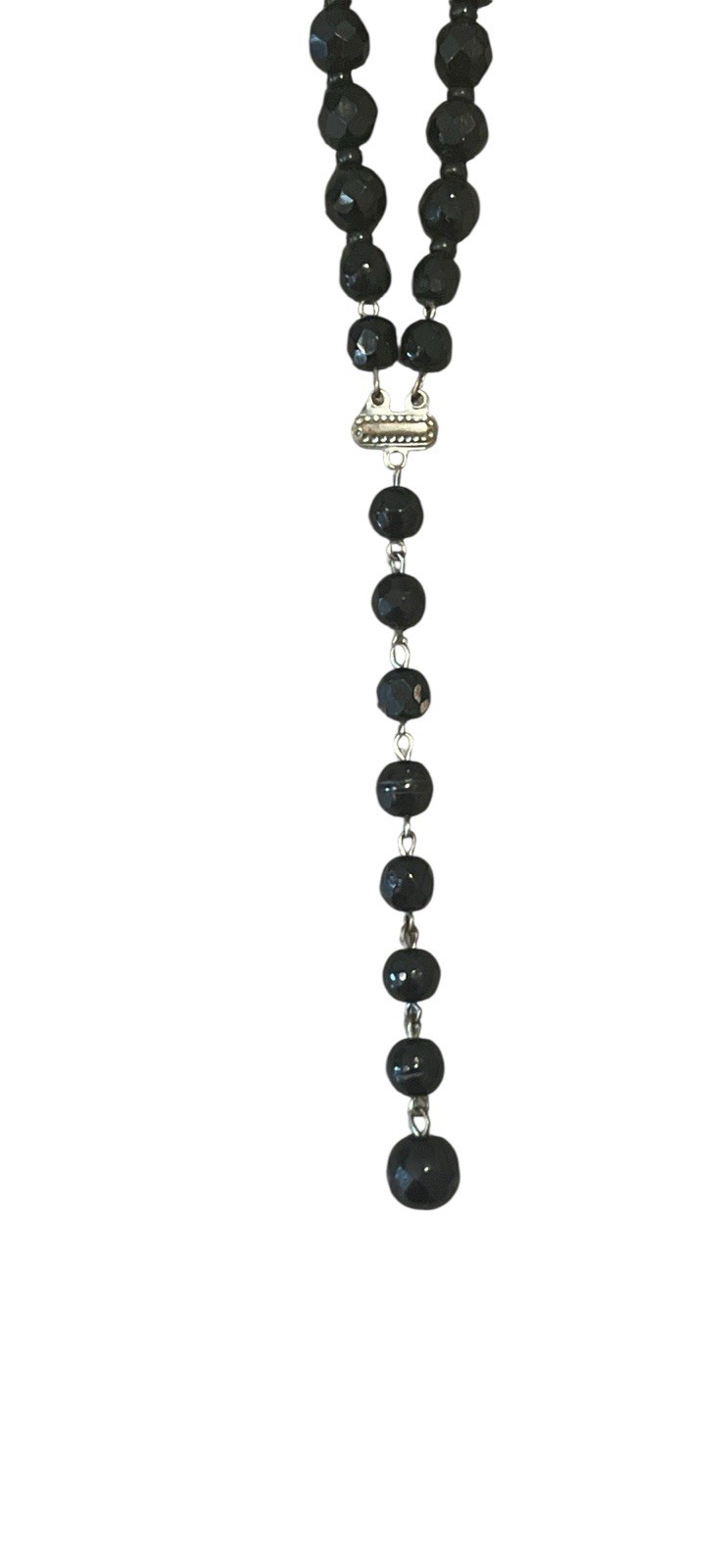 Vintage Estate Black Faceted Crystal Y Rosary Style Necklace