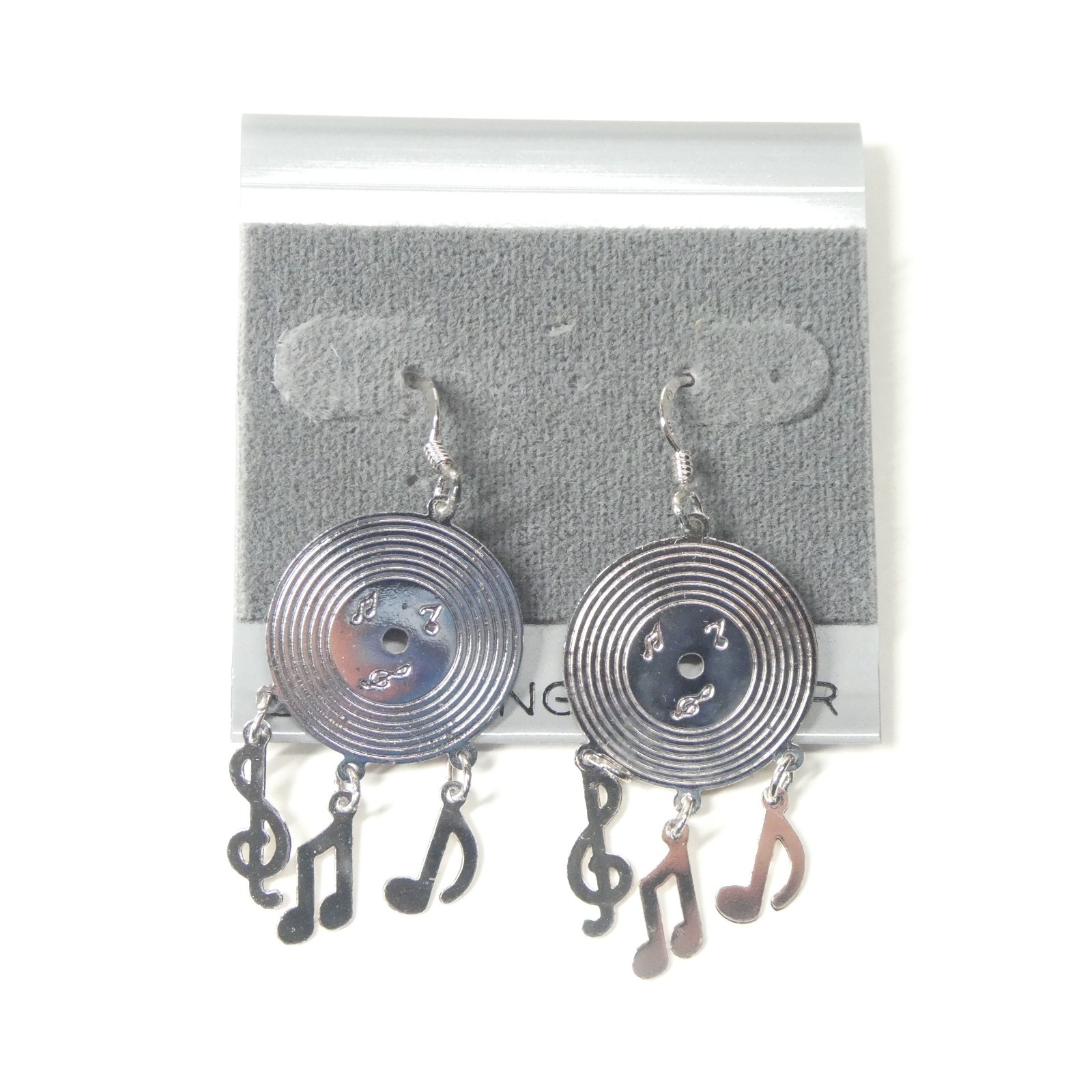 Vinyl Record Earrings 925 Sterling Silver Music Notes Dangle Vintage Rock & Roll