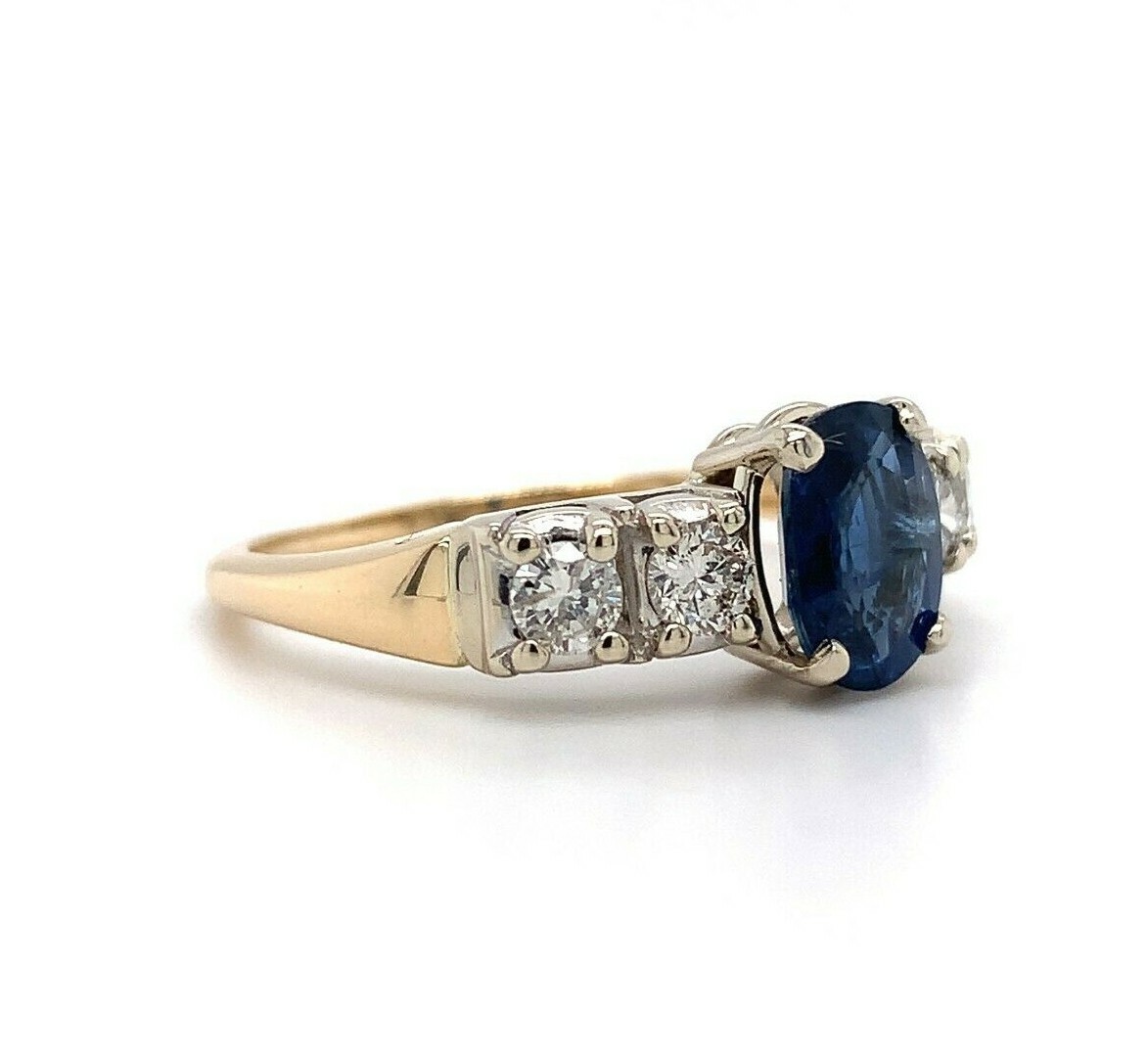 14k Yellow Gold 1.52 Carat Genuine Natural Sapphire and Diamond Ring (#J5570)