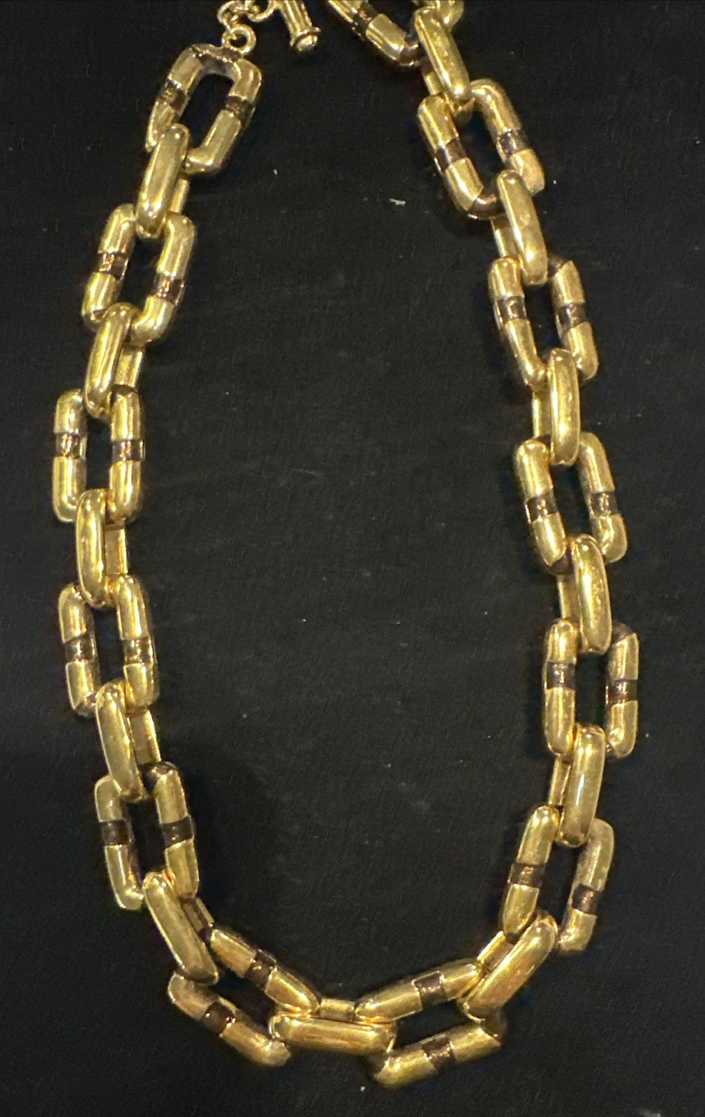 Vintage St John Necklace Chunky Gold Tone Chain Reversible White & Brown Enamel
