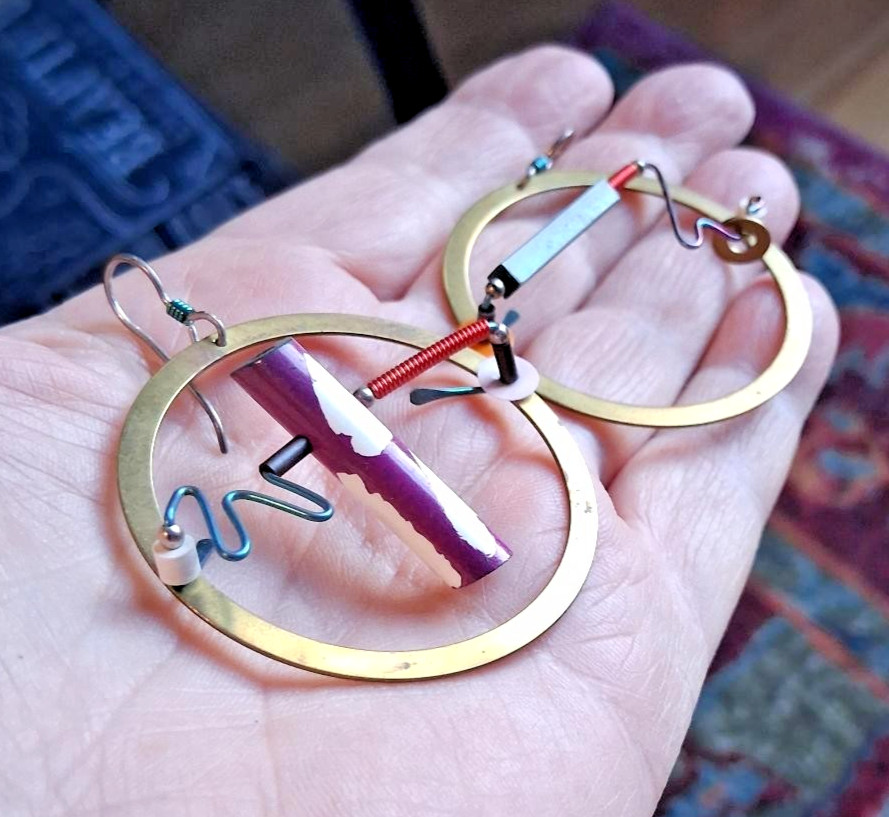 Eve Kaplin Vintage Post-Modern Abstract Memphis Style Kinetic Earrings!