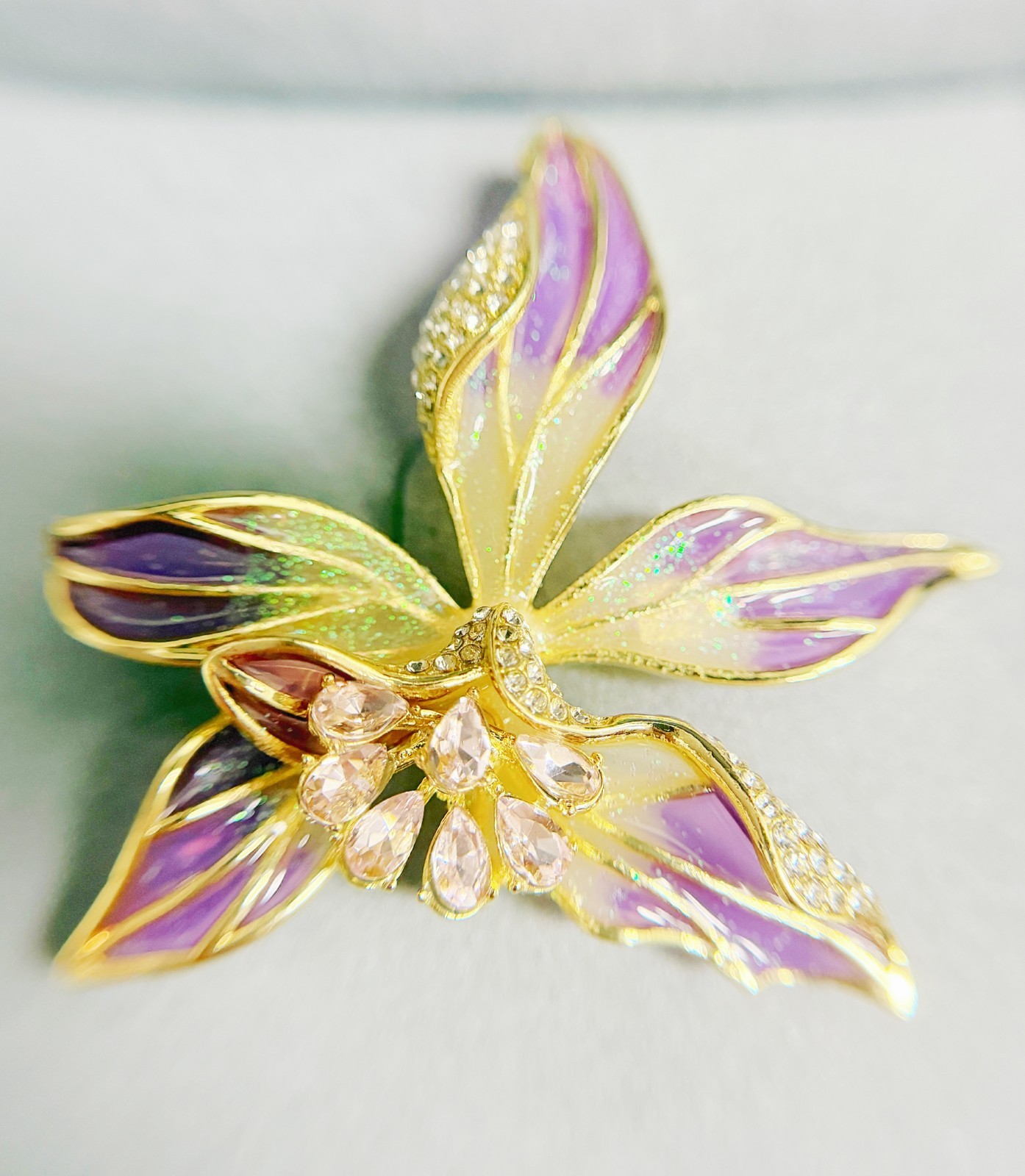 Orchid flower brooch, Statement brooch, pink crystal brooch, Hat brooch pin