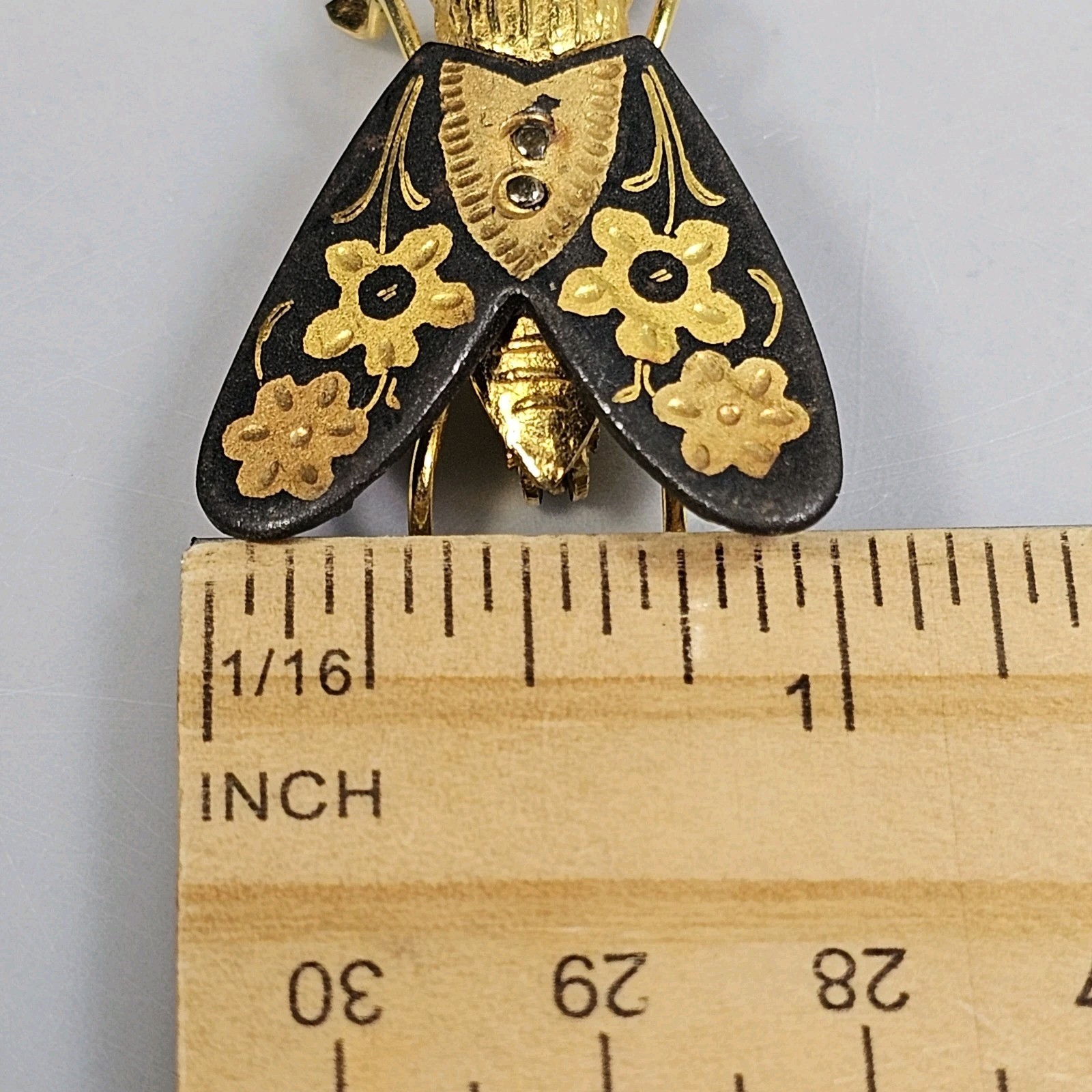 Vintage Damascene Fly Brooch Insect Bug Toledo Spain Gold Leaf