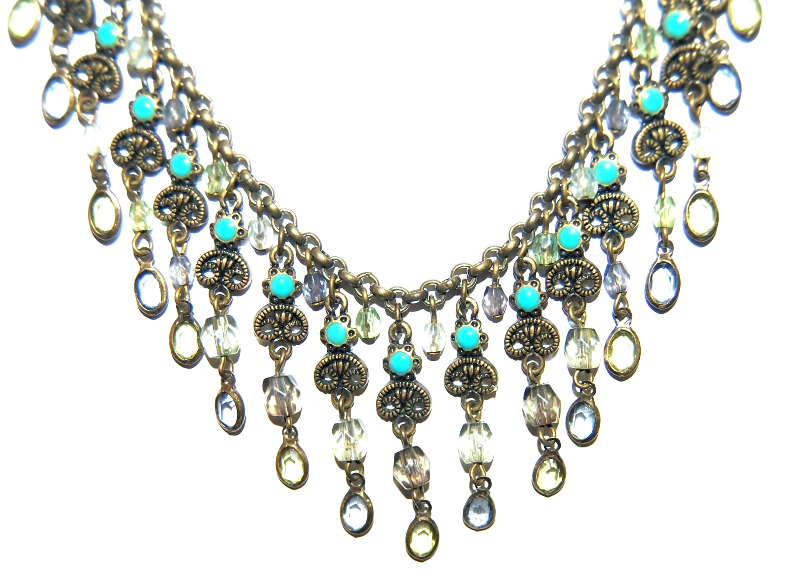ANTIQUE BRONZE TURQUOISE VINTAGE STATEMENT VICTORIAN AVON NECKLACE #9