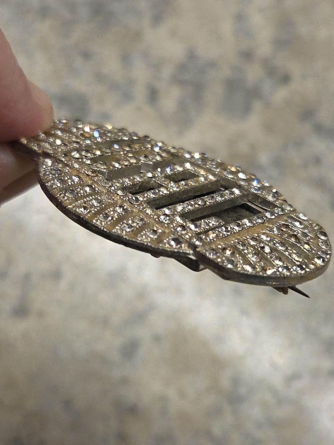 Vintage Art Deco Rhinestone Initial “BAL” Silver Tone Brooch Pin 2″ x 1.5″