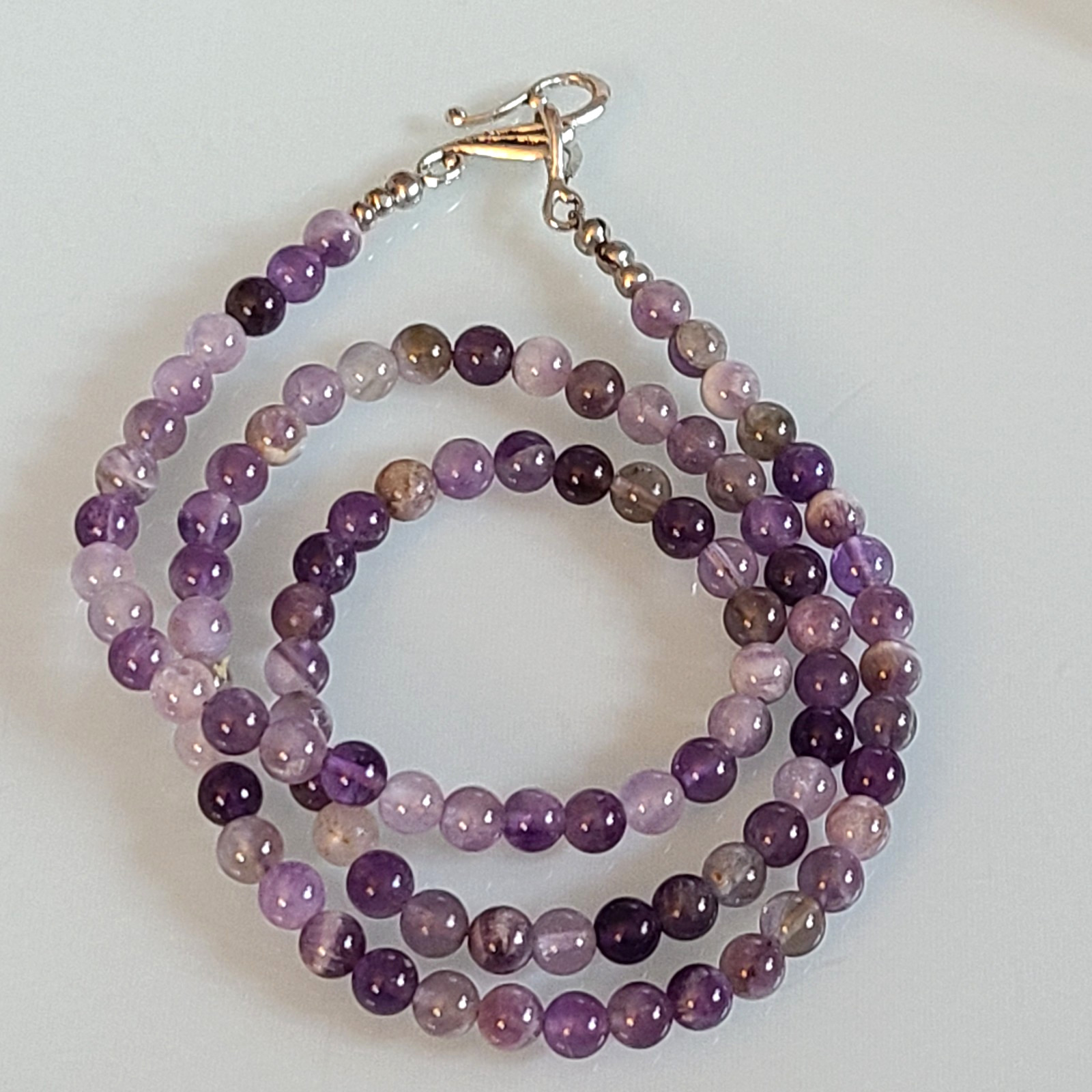 Vintage Natural Amethyst Bead Necklace – Artisan Silver Scroll Hook Clasp