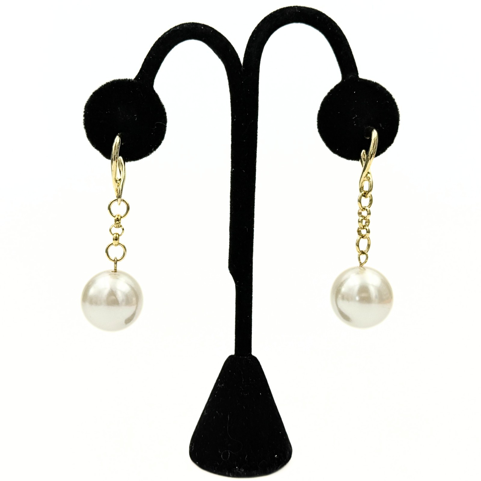Classic Gold Plated Faux Pearl Delicate Link Chain Bridal Dangle Drop Earrings