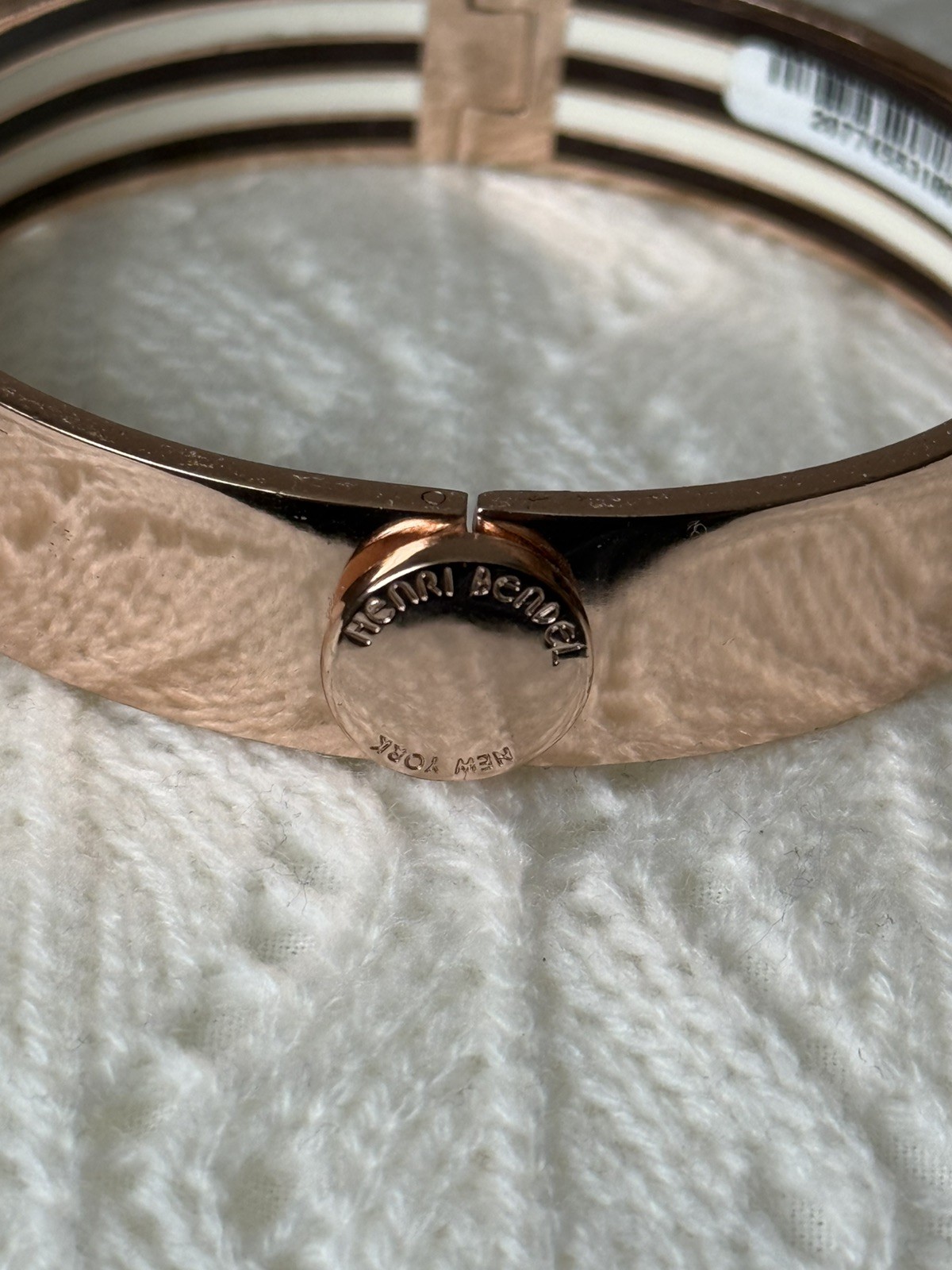 Classic HENRI BENDEL Rose Gold Tone Centennial Stripe Hinged BANGLE BRACELET