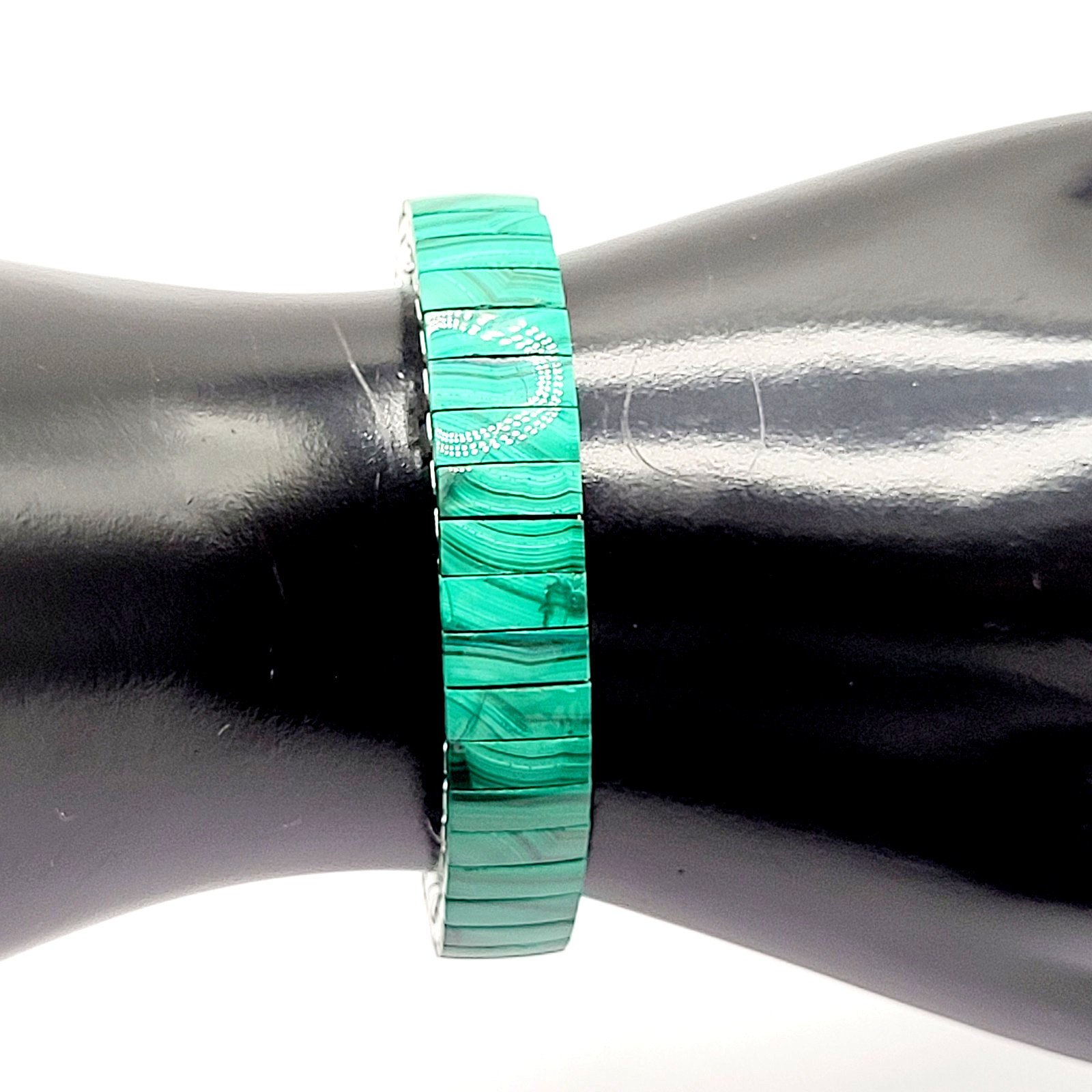 Malachite Stone Green Veneer Panel Stainless Steel Expanding Vintage Bracelet