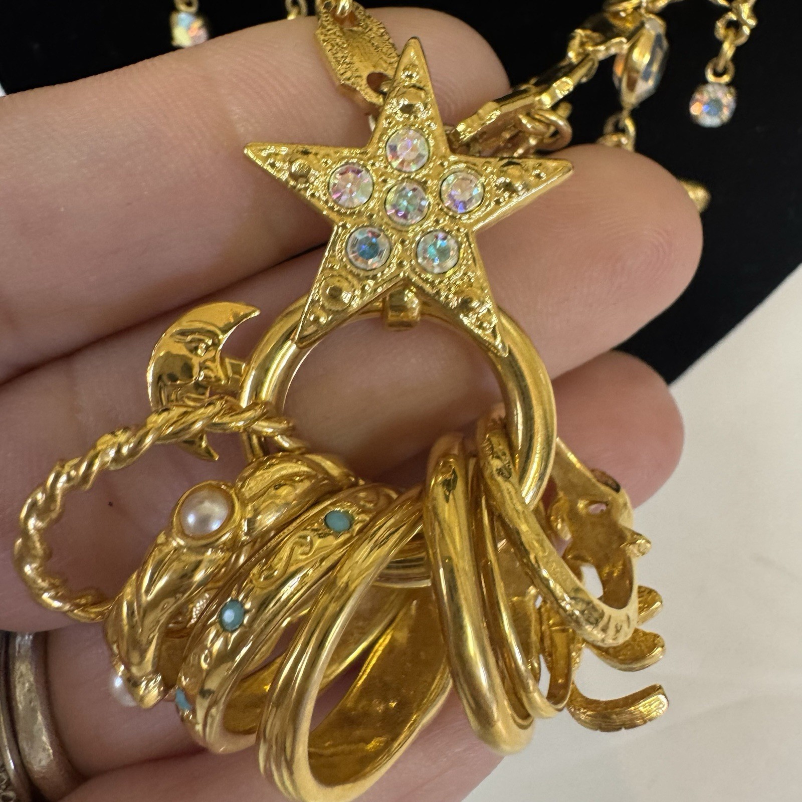 Vintage Kirks Folly Signed Secrets of the Seven Angels Charms w/Rings Necklace
