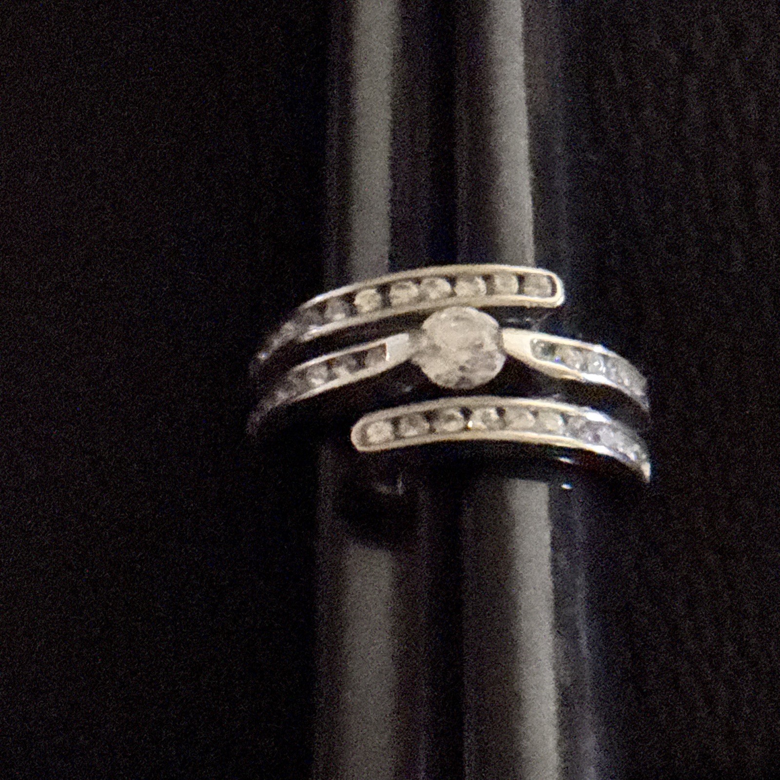 Sterling DBJ Crystal Cocktail Ring Signed Size 8.25