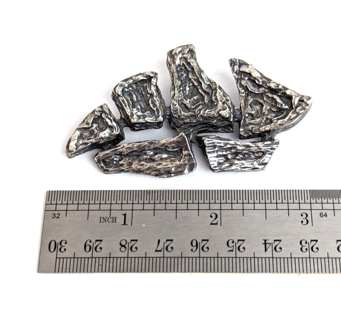 Vintage Robert Zentall MCM Brutalist Silver Tone Abstract Brooch Pin 3″ Long