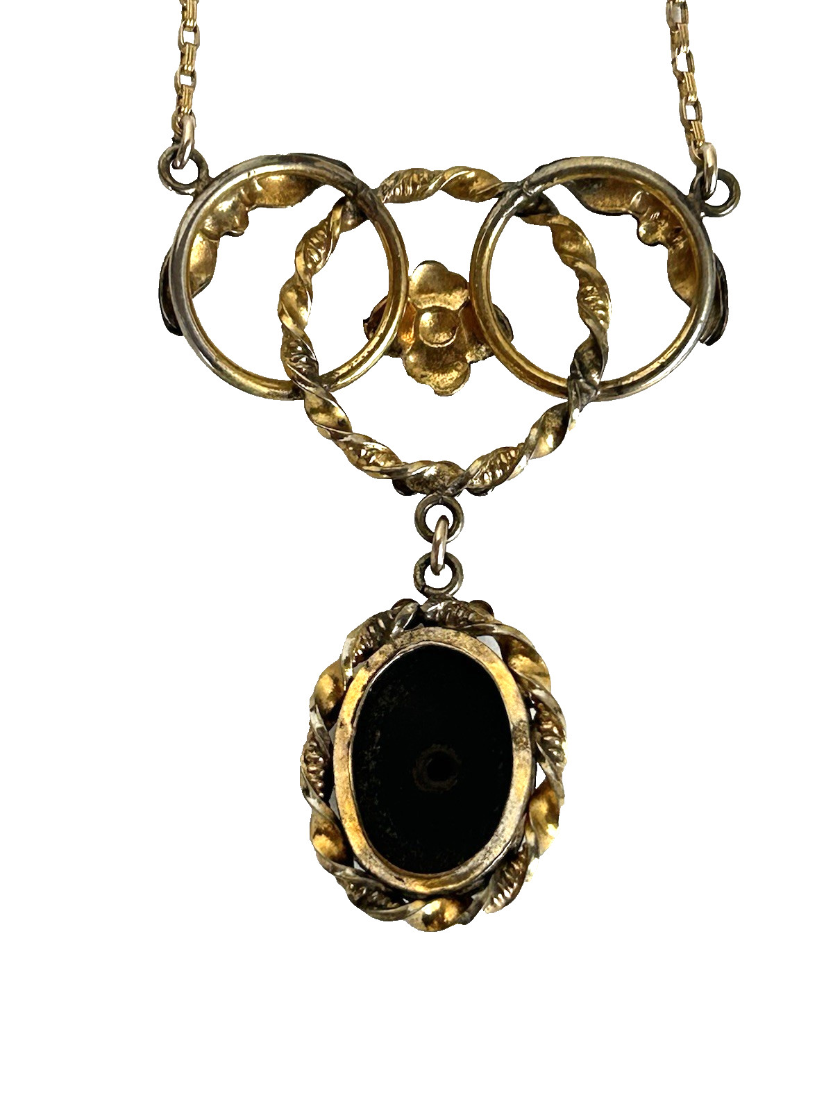 Vtg 10k Gold Art Deco Art Nouveau Lavalier Necklace Black Onyx Diamond