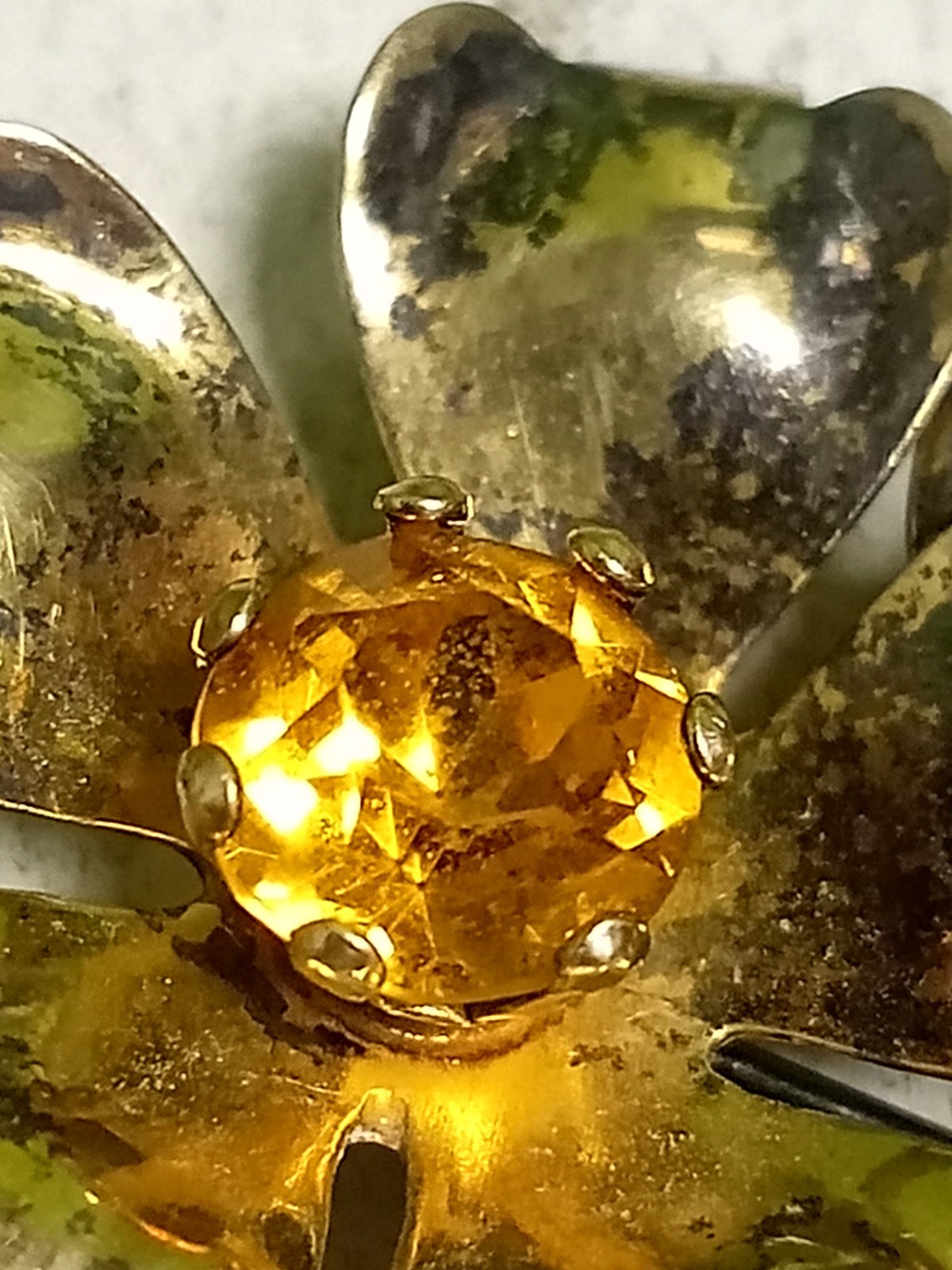 Gold Over Sterling Silver 1930’s-1950’s Broach Pin With Orange Unknown Gemstone!