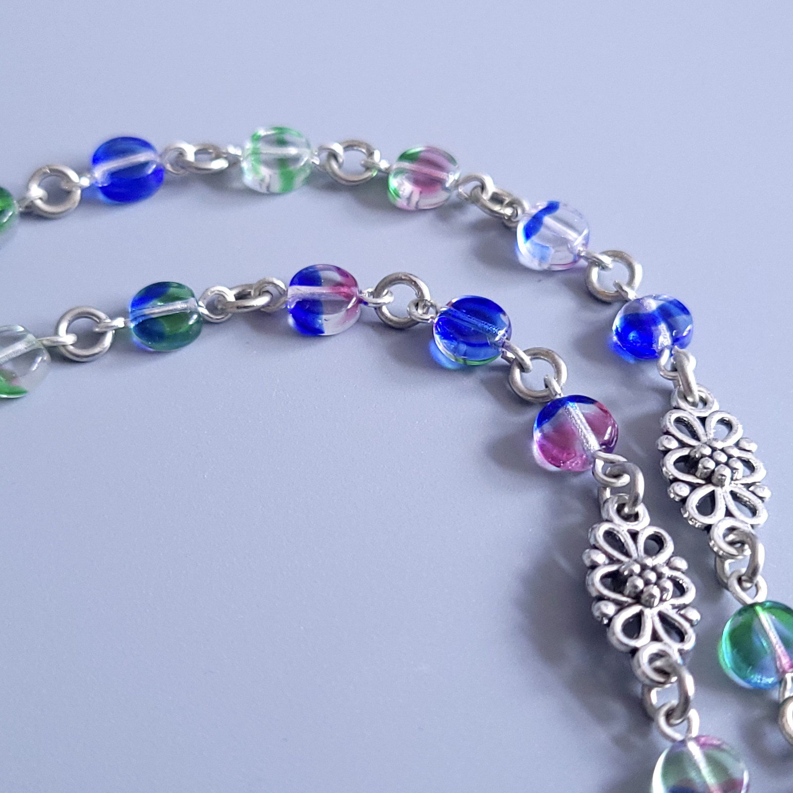 Iris Glass Necklace 19” Multicolor Czech Vintage Beads Women`s Jewelry
