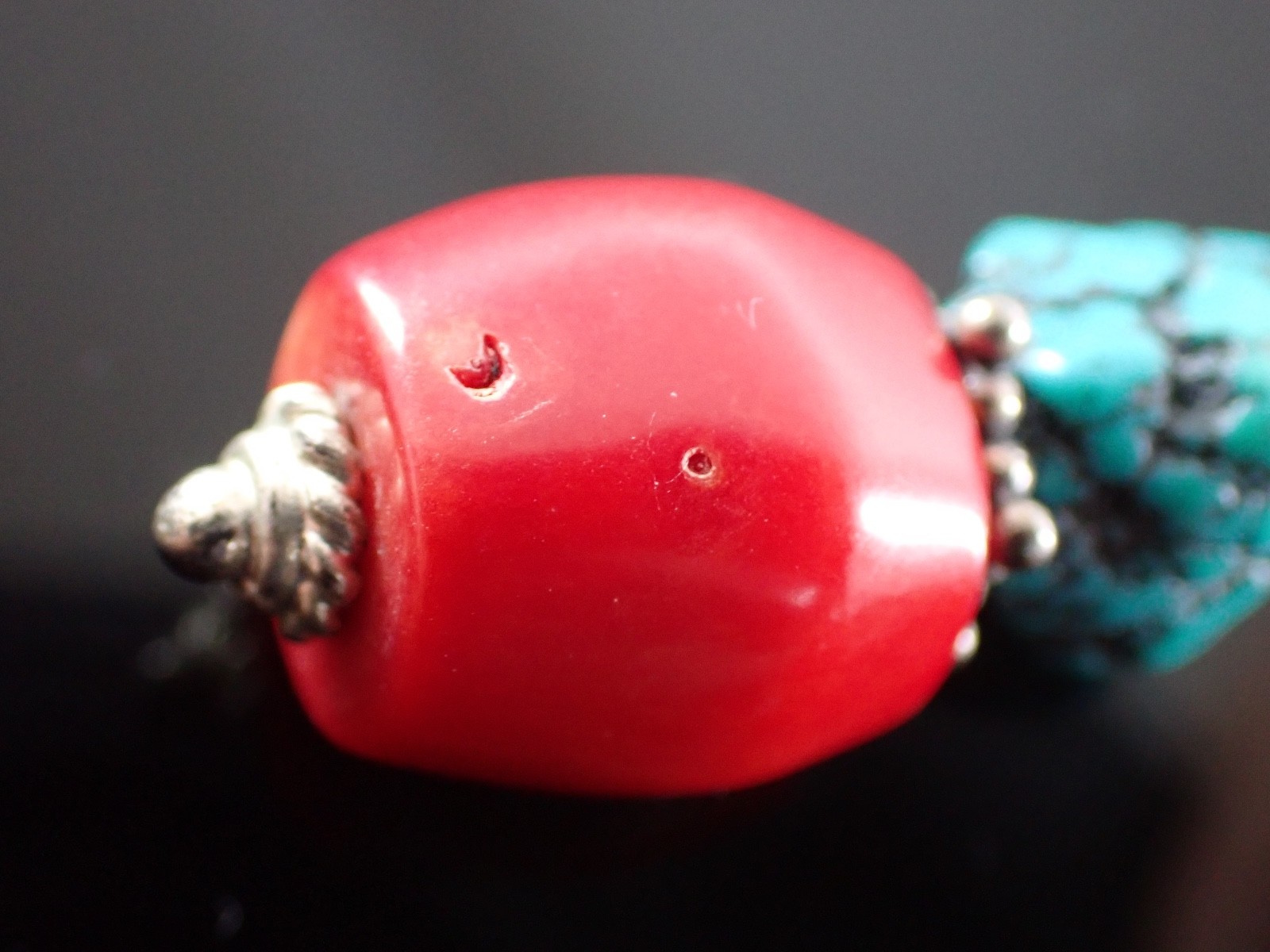 Vintage Sterling Drop Earrings Red Bead & Turquoise Matrix Stones Artisan