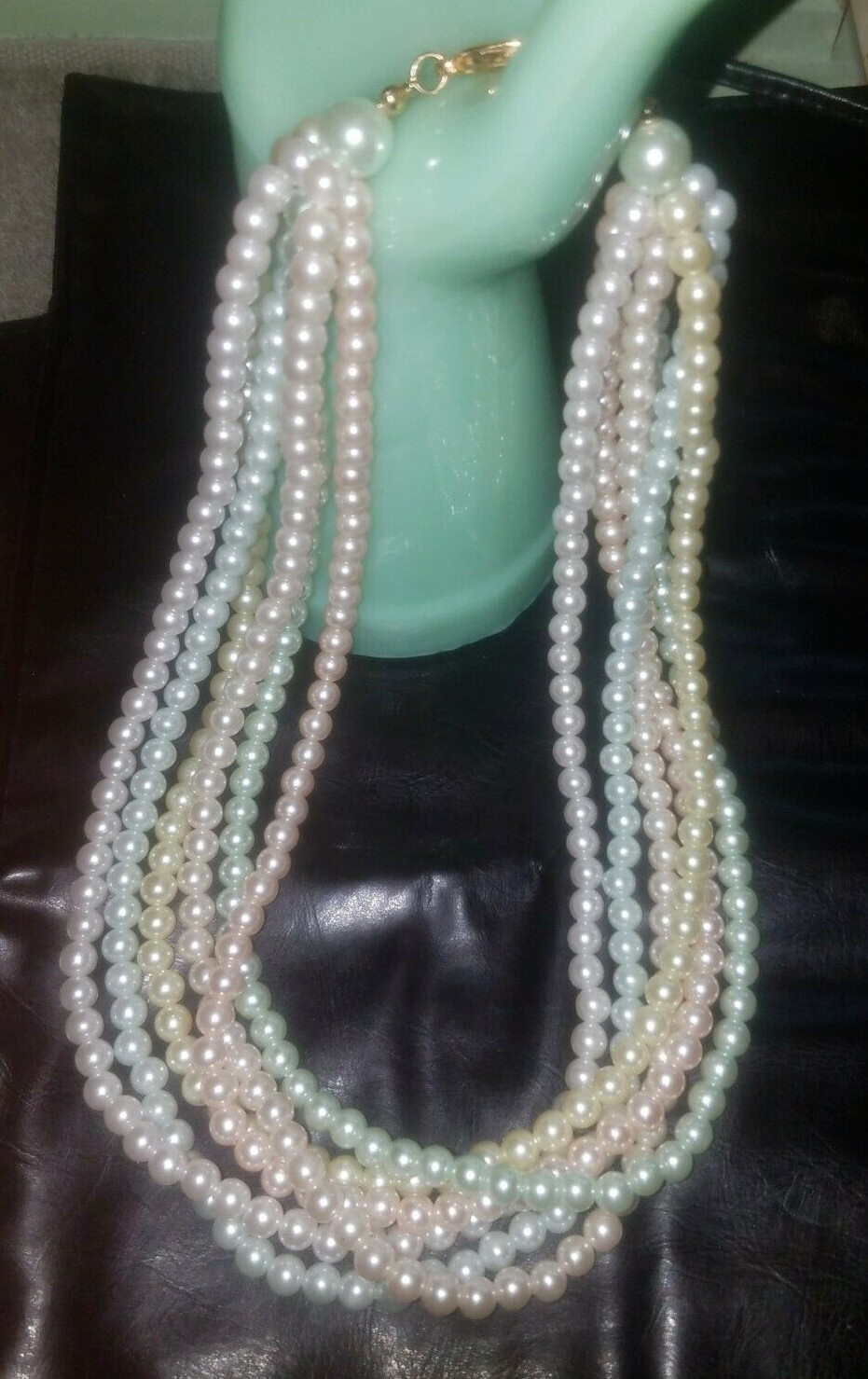 Vintage Joan Rivers 6 Strand MULTI COLOR Pastels Faux PEARL Necklace 19″