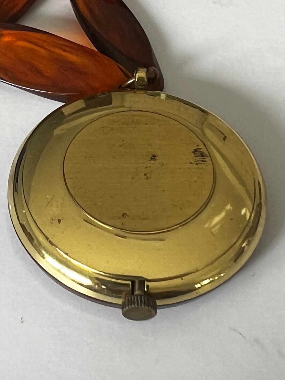 Vintage Bakelite Watch Pendant Faux Tortoise Necklace MCM Endura Self Winding