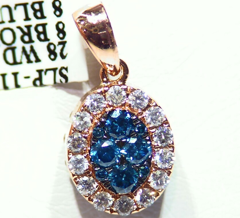 1.53CT 14K Gold Natural Diamond Chocolate Blue Round Halo Reversible Necklace