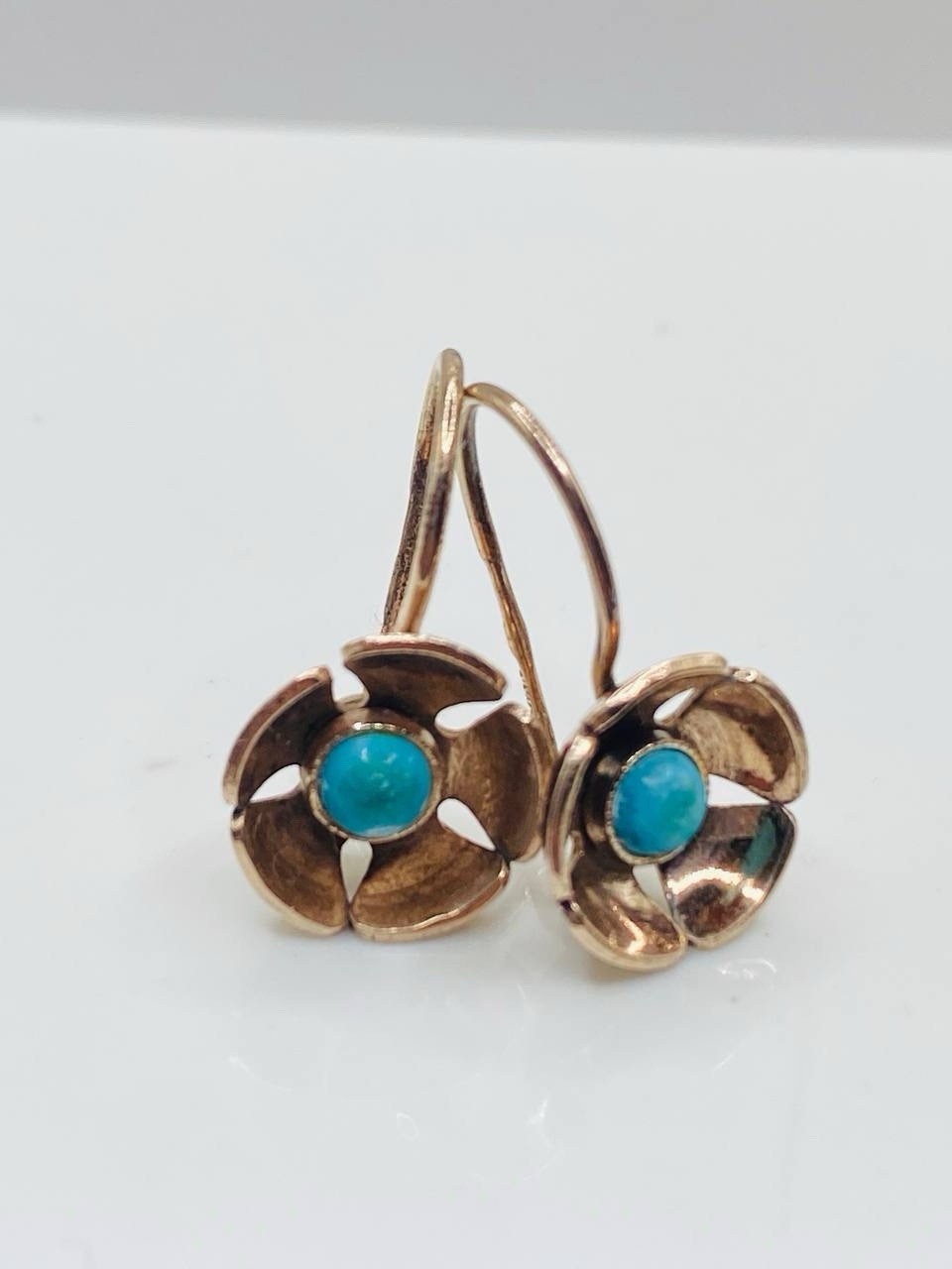 Vintage Soviet Gilt Turquoise Earrings Silver 875