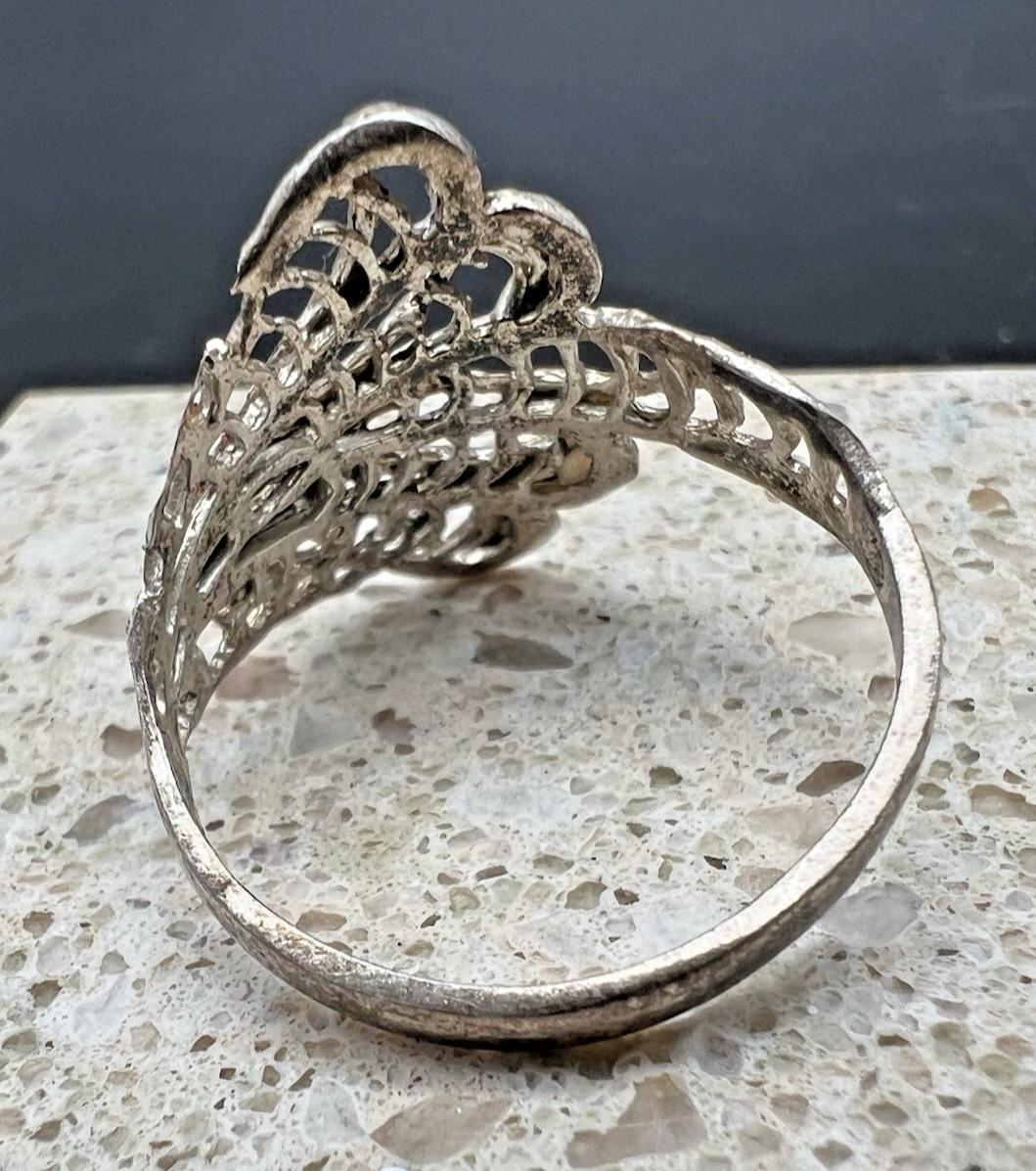 Vtg Sterling Silver Guardian Cutout Filigree Modernist Statement Ring – sz 11.5