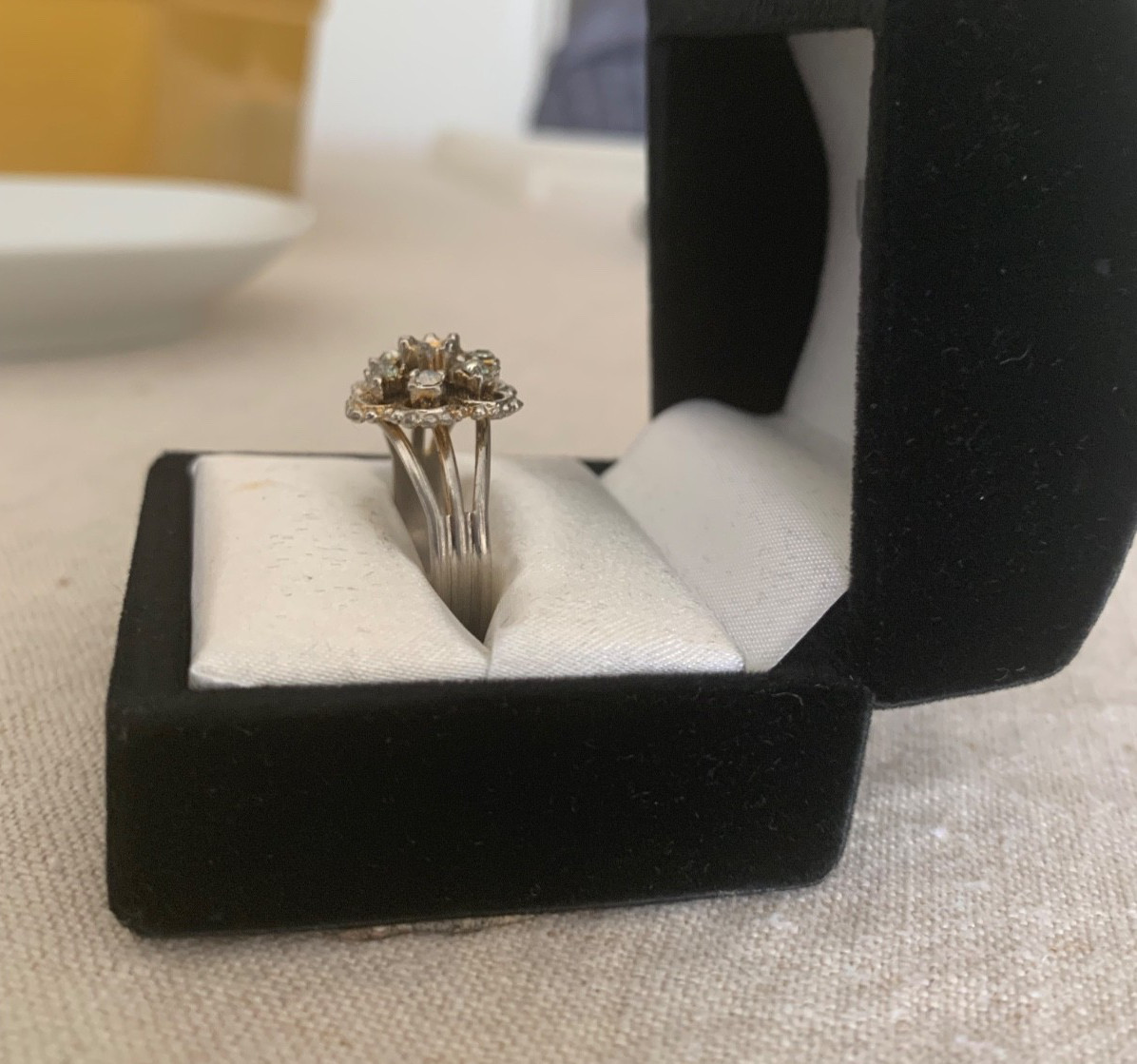 Vintage Floral Cluster Ring Adjustable Silver Tone Rhinestone Missing Stone