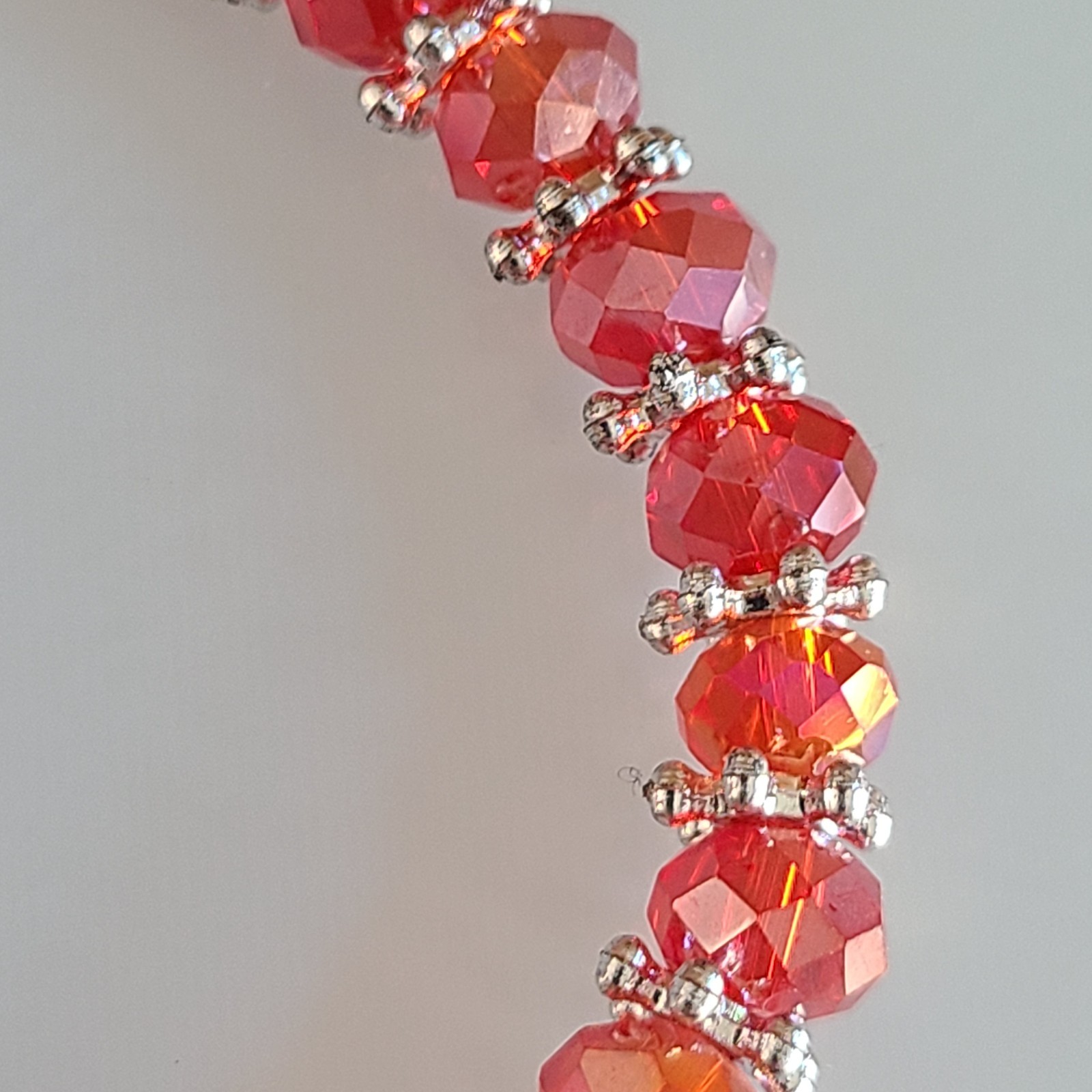 Vintage Fire Red Aurora Borealis AB Faceted Glass Crystal Choker Necklace 18.5”