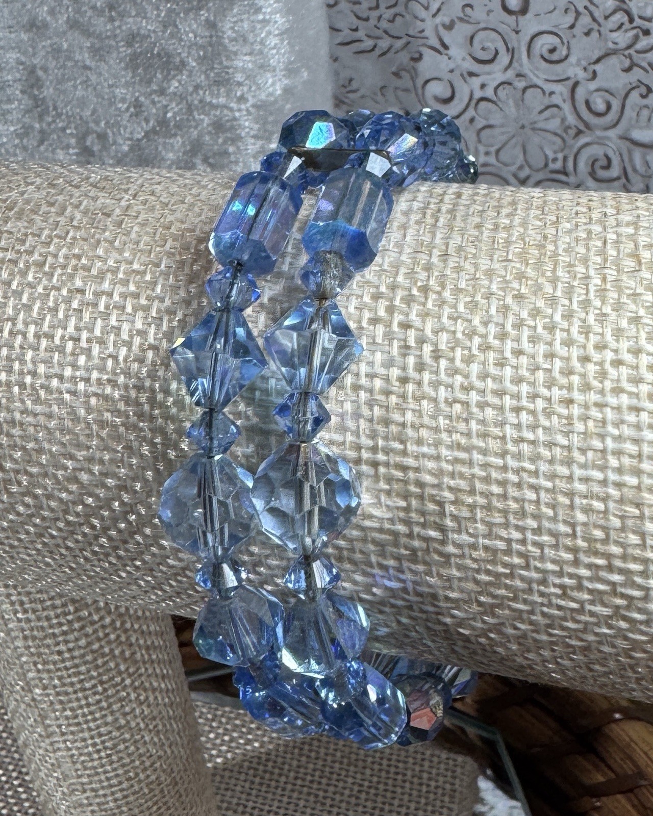 Vintage Blue Faceted Glass Bead Multi-Strand Wrap Bracelet