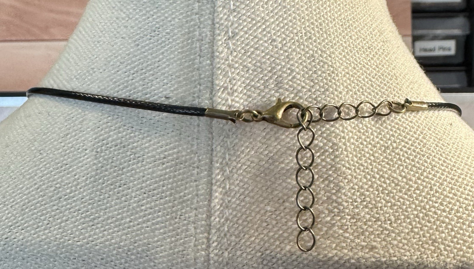 Beautiful Vintage Brassy & Silvertone Oval Pray Pendant On Cord Necklace