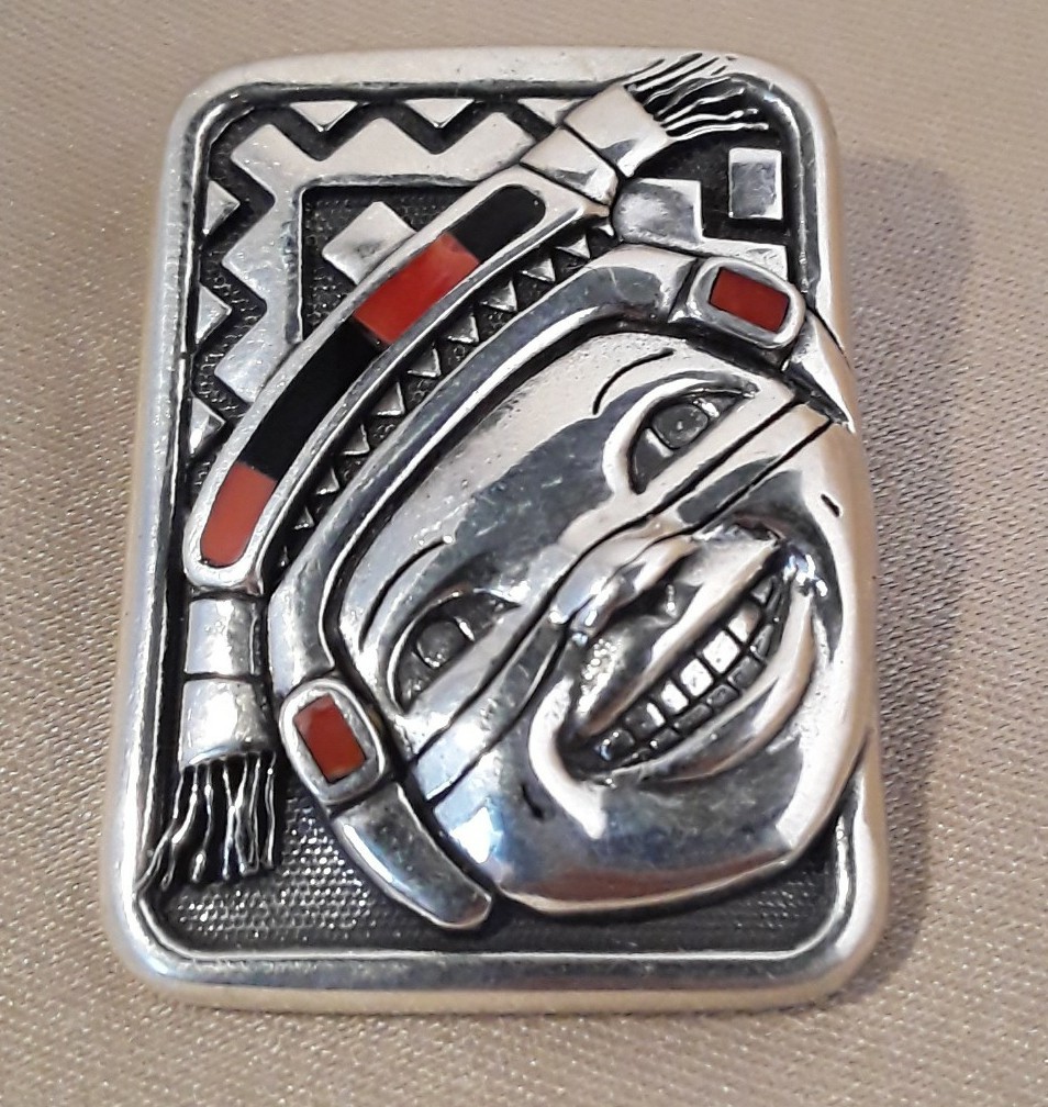 Kathleen Wall Sterling Silver 925 Coral Pendant Pueblo Southwestern Inlay