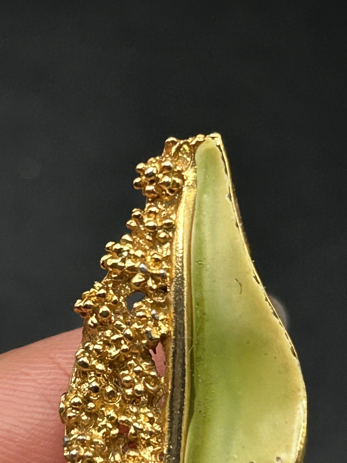 Vintage BSK Lime Green Enamel Leaf Brooch & Clip On Earrings Set
