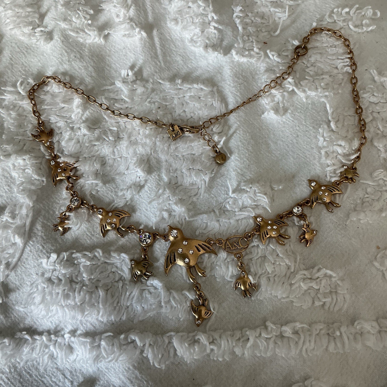 A&C Bird Escape In Flight French Necklace, Gold- Rare
